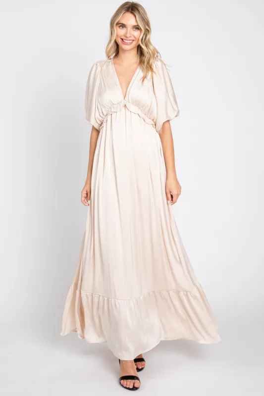 Beige Striped Ruffle Accent Dress sold by Pinkblush