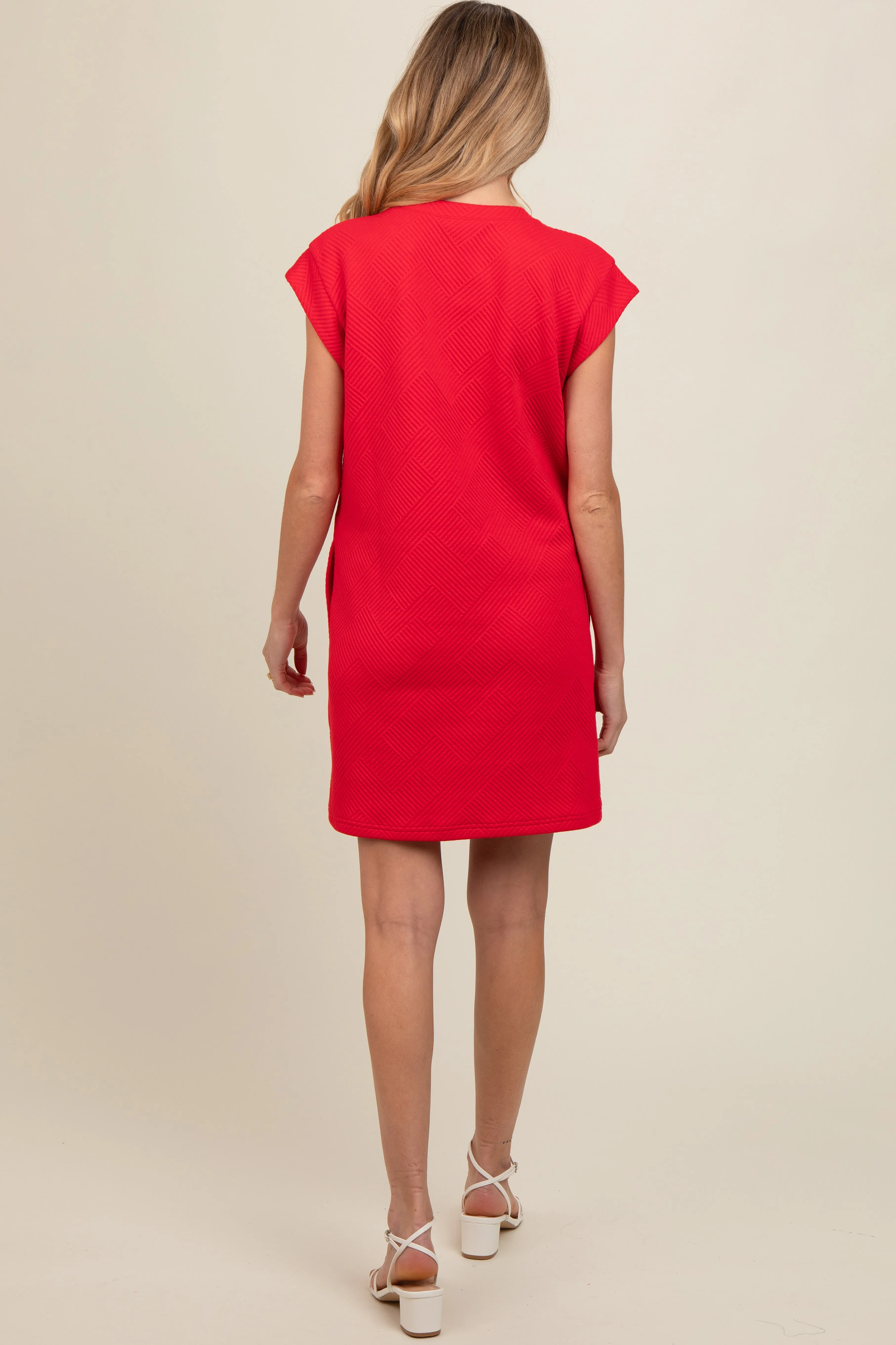 Red Front Pocket Line Textured Short Sleeve Maternity Dress sold by Pinkblush product image thumbnail 3