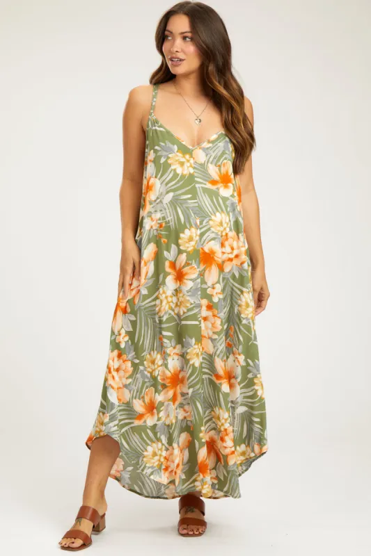 Light Olive Floral Cross Back Maternity Midi Dress sold by Pinkblush