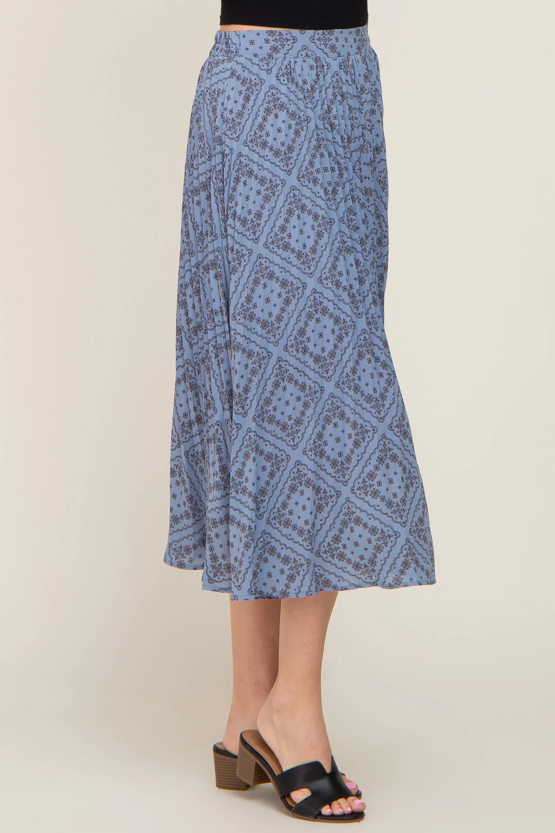 Blue Printed Pleated Midi Skirt sold by Pinkblush product image thumbnail 3