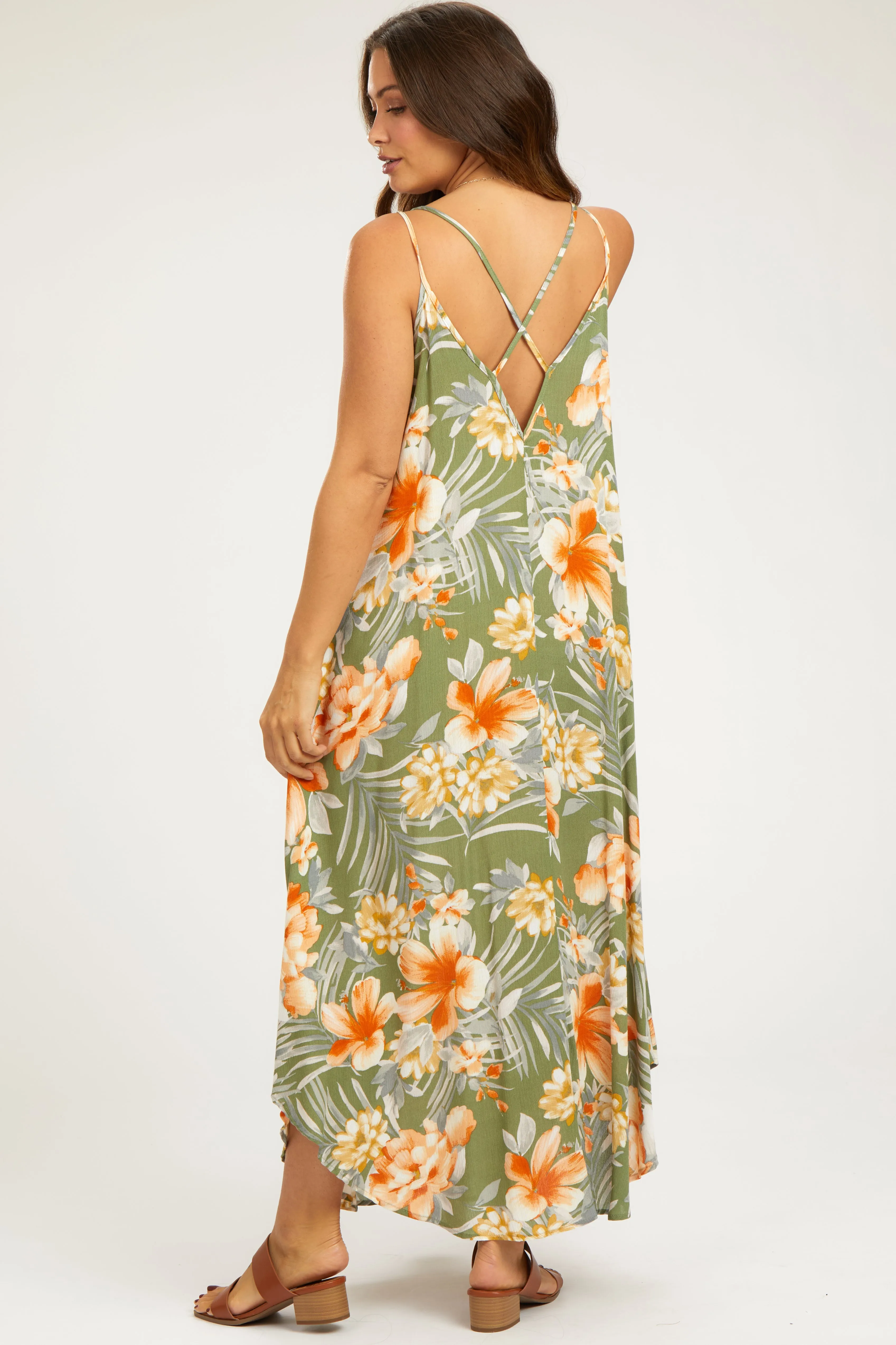 Light Olive Floral Cross Back Maternity Midi Dress sold by Pinkblush product image thumbnail 2