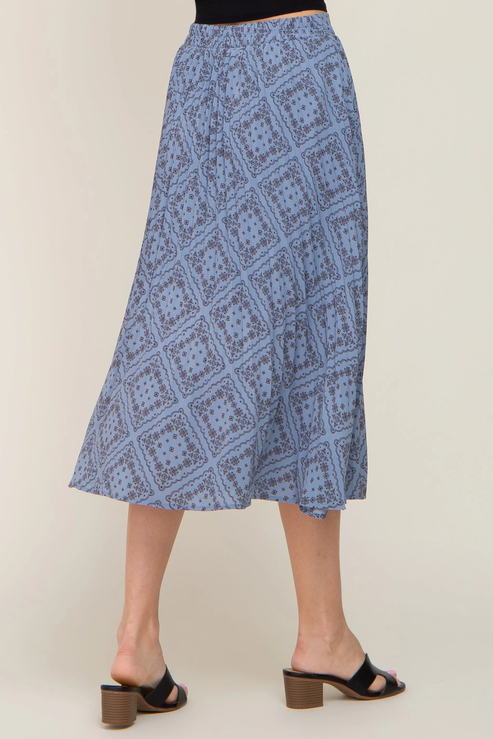 Blue Printed Pleated Midi Skirt sold by Pinkblush product image thumbnail 4