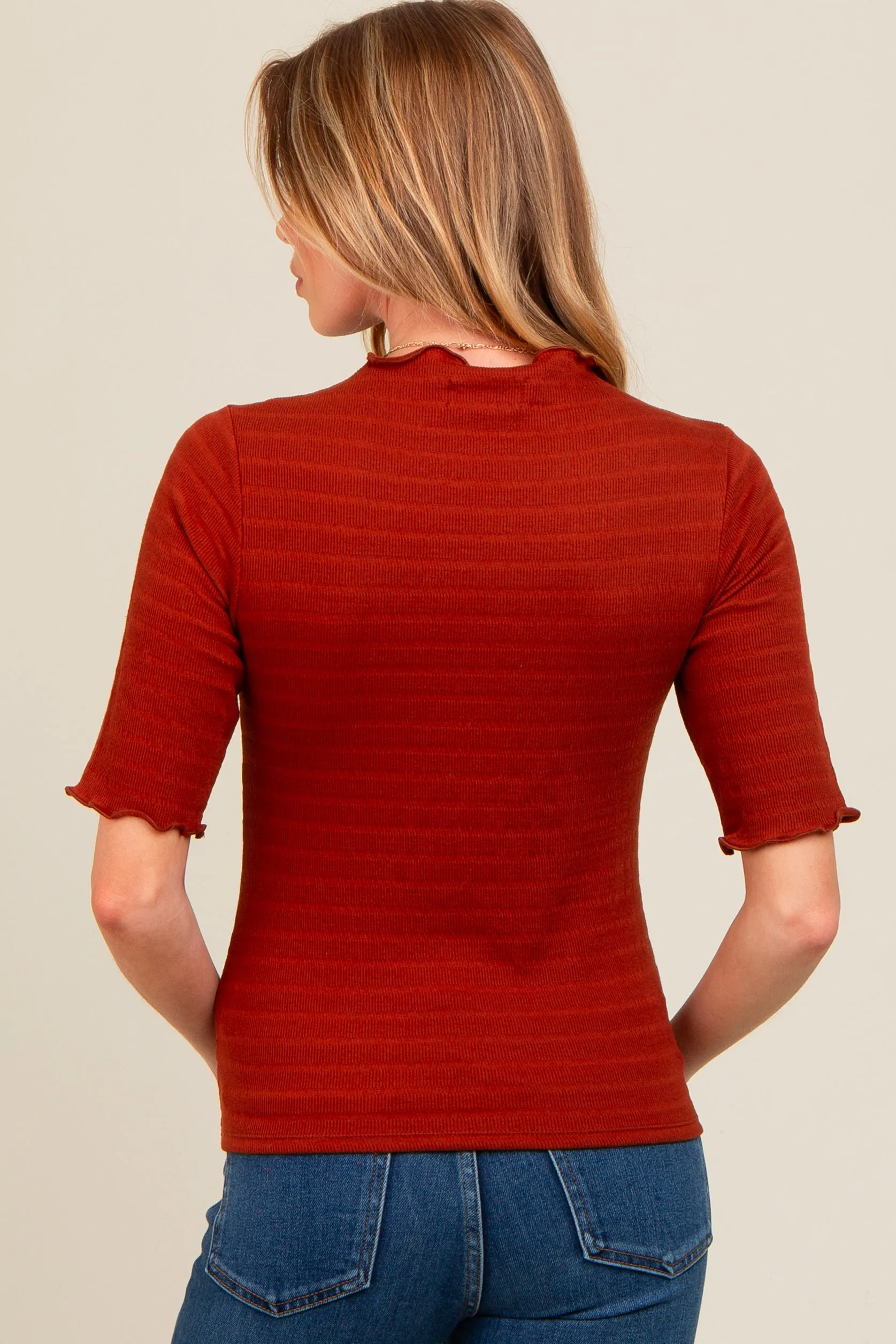 Rust Lettuce Trim Mock Neck Maternity Top sold by Pinkblush product image thumbnail 3