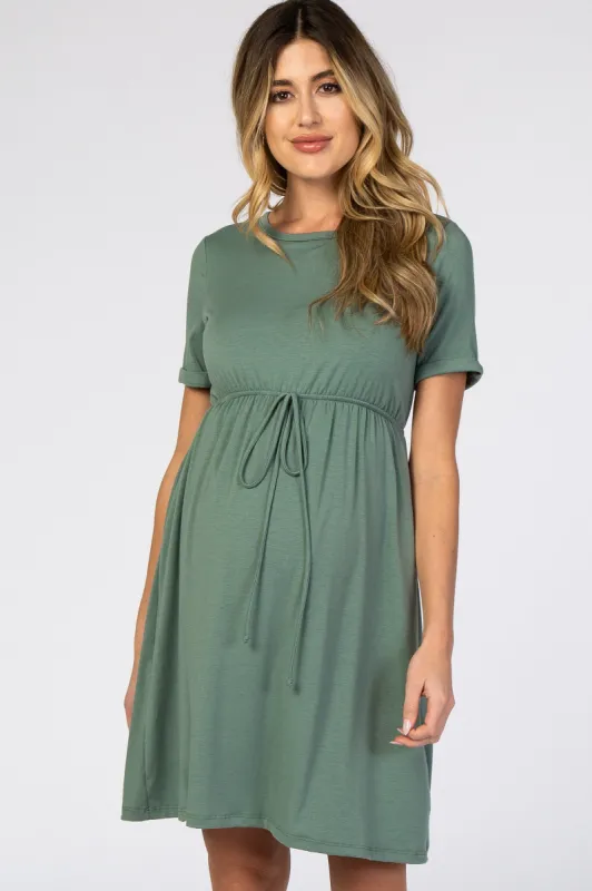 PinkBlush Sage Green Cuff Sleeve Waist Tie Maternity Dress sold by Pinkblush