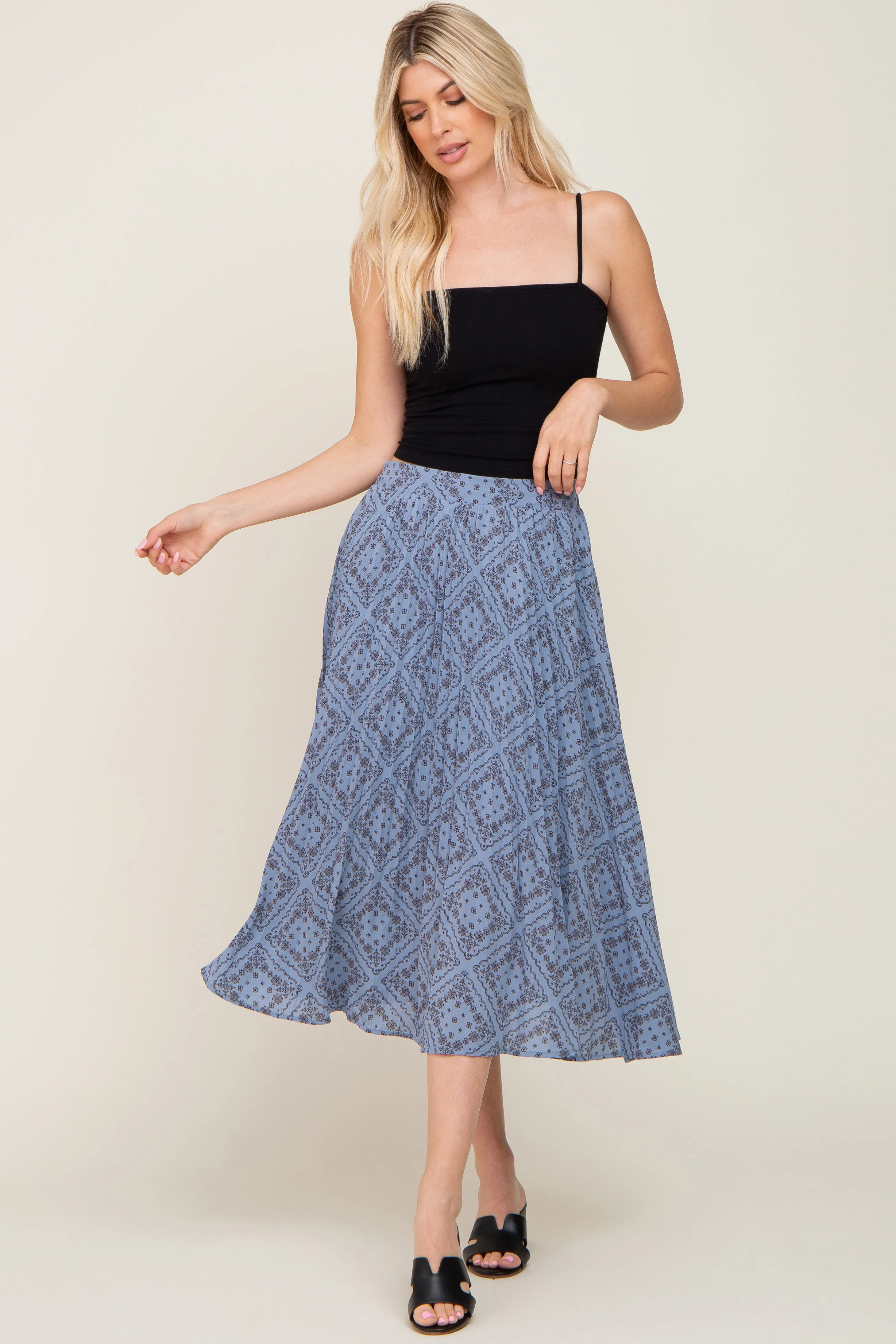 Blue Printed Pleated Midi Skirt sold by Pinkblush product image thumbnail 5