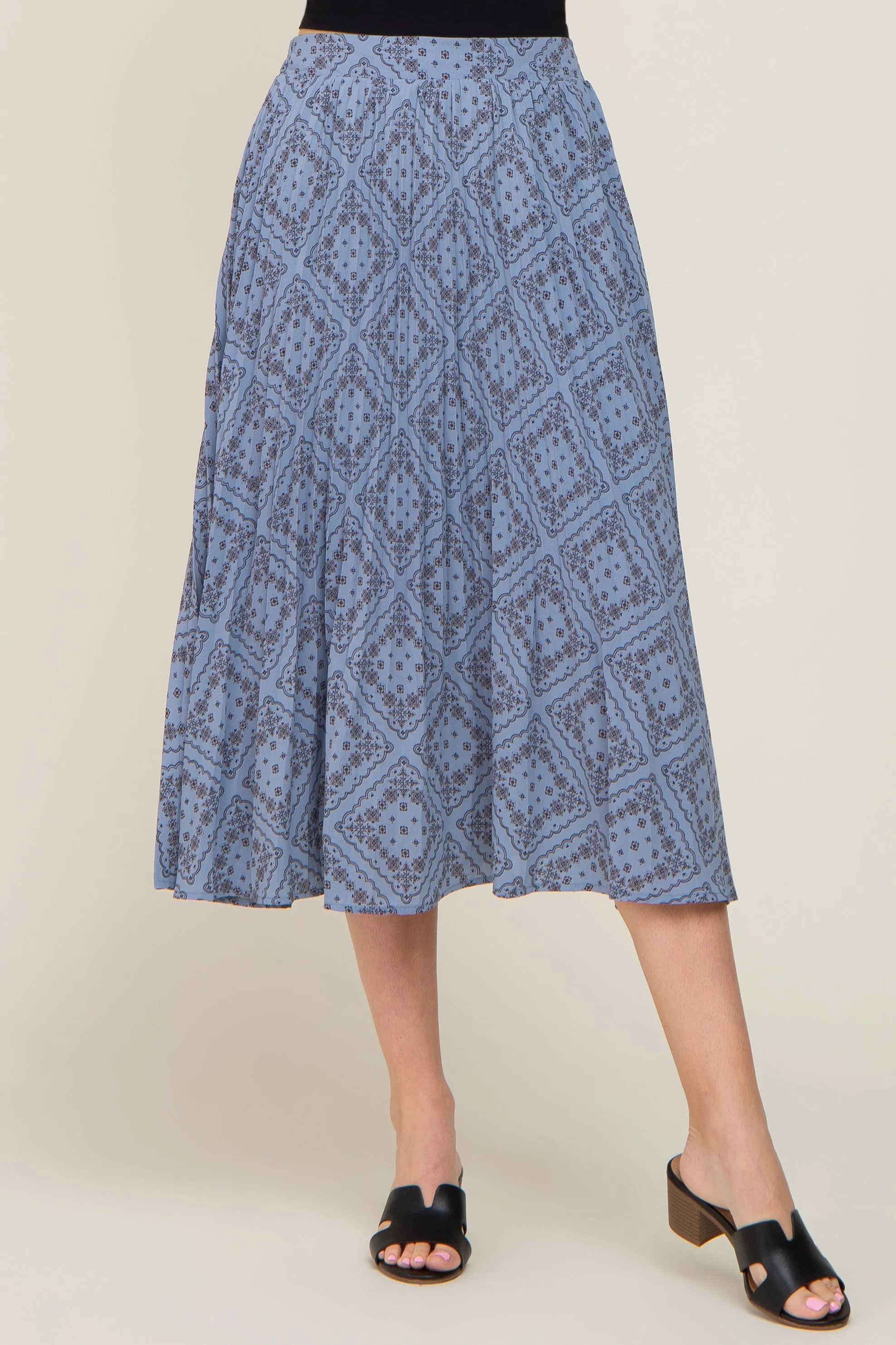 Blue Printed Pleated Midi Skirt sold by Pinkblush product image thumbnail 2