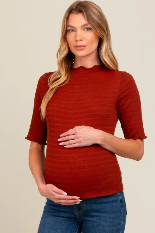 Rust Lettuce Trim Mock Neck Maternity Top sold by Pinkblush