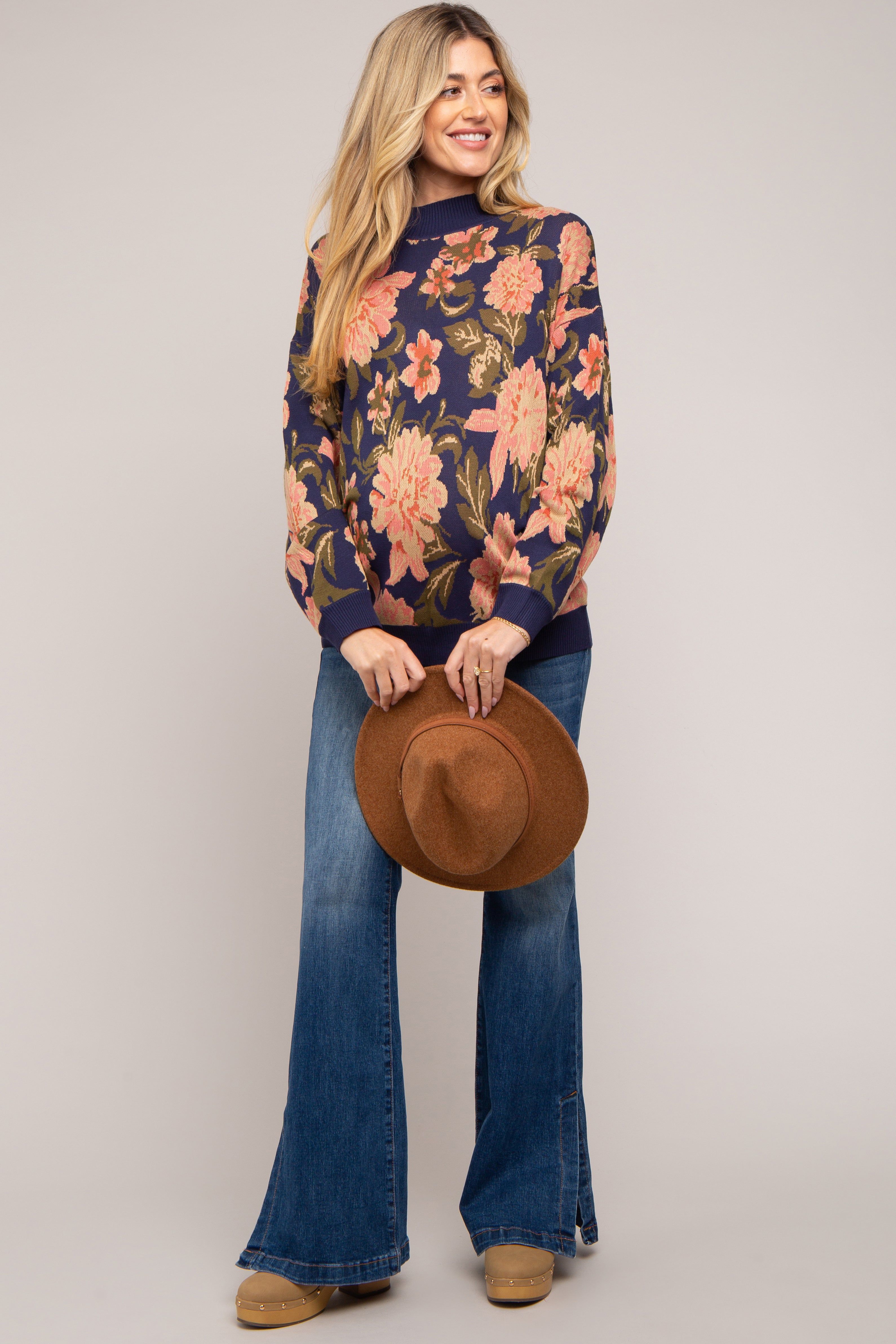 Navy Blue Floral Maternity Sweater sold by Pinkblush product image thumbnail 4