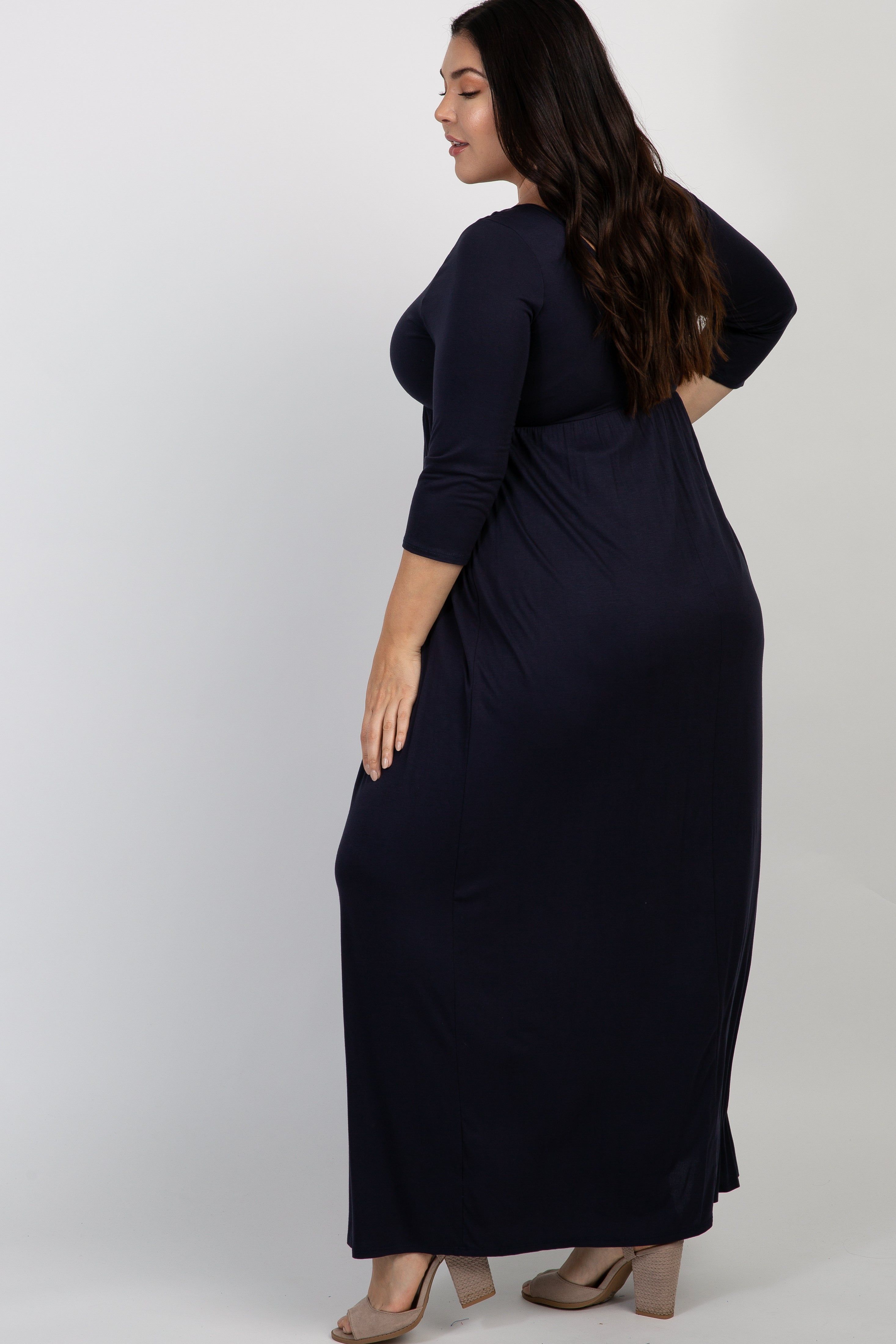 PinkBlush Navy 3/4 Sleeve Plus Maxi Dress sold by Pinkblush product image thumbnail 2