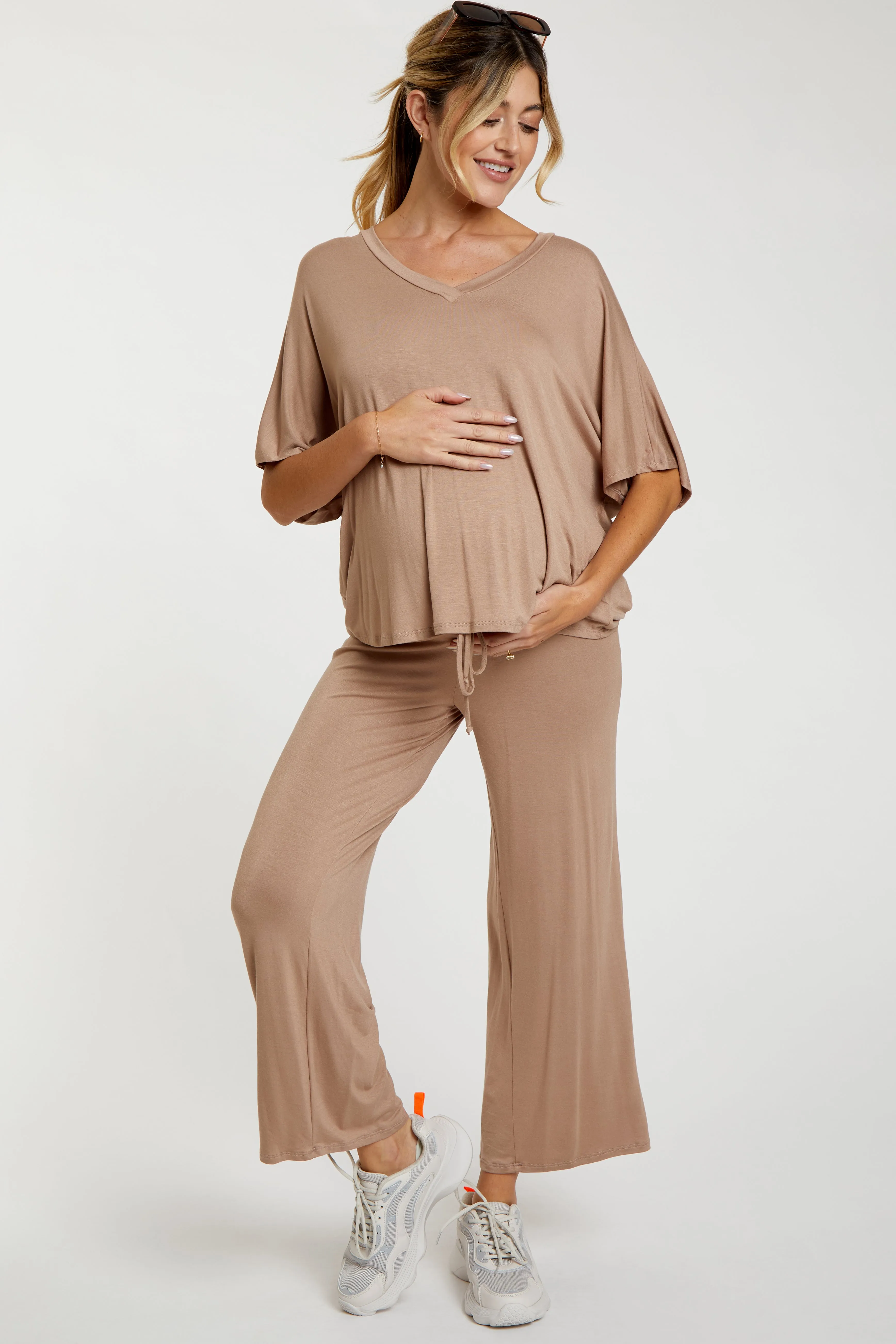 Mocha Cropped Pant Maternity Set sold by Pinkblush product image thumbnail 4