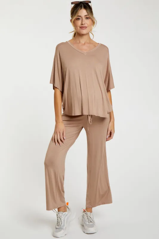Mocha Cropped Pant Maternity Set sold by Pinkblush