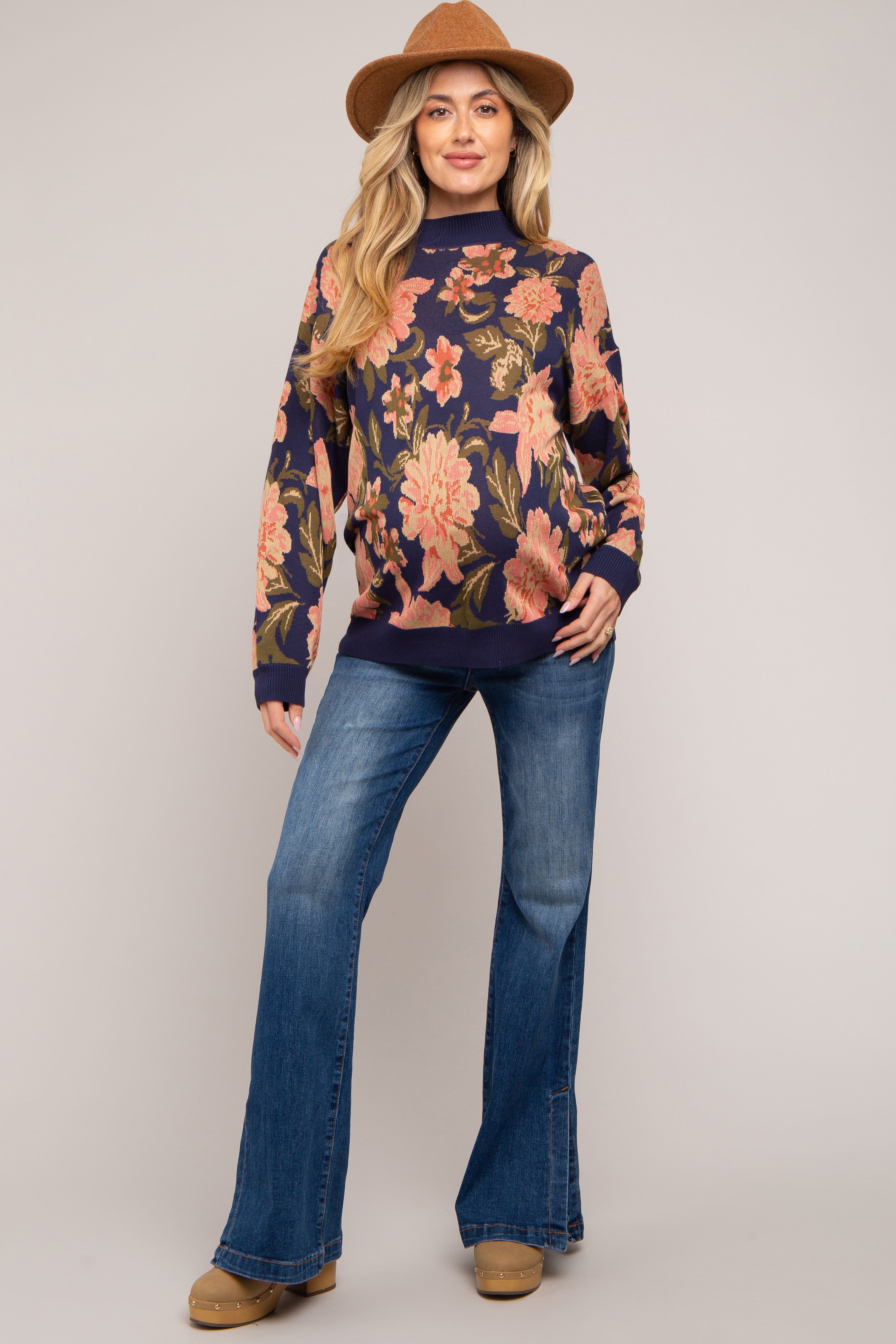 Navy Blue Floral Maternity Sweater sold by Pinkblush product image thumbnail 5