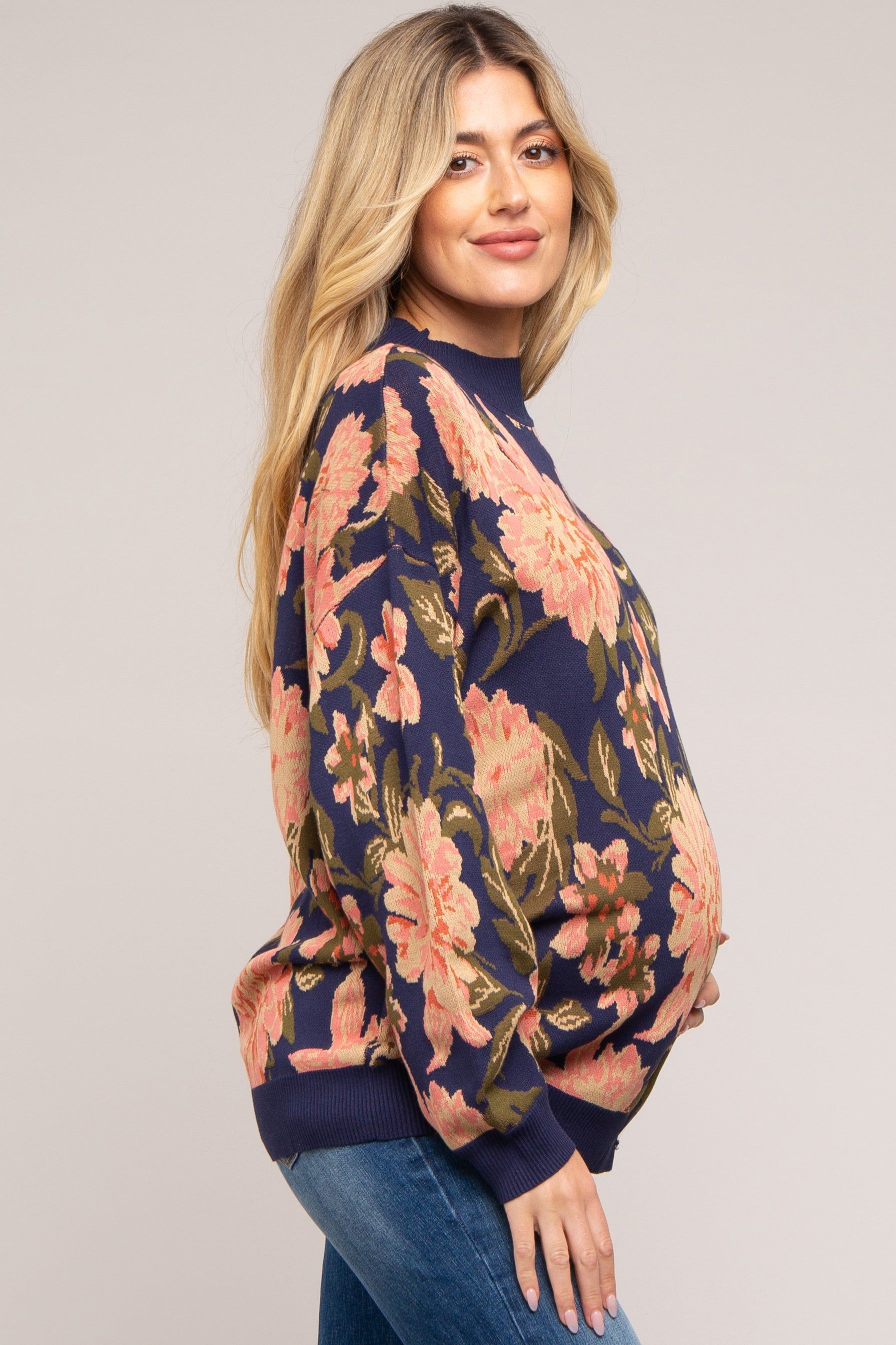 Navy Blue Floral Maternity Sweater sold by Pinkblush product image thumbnail 2