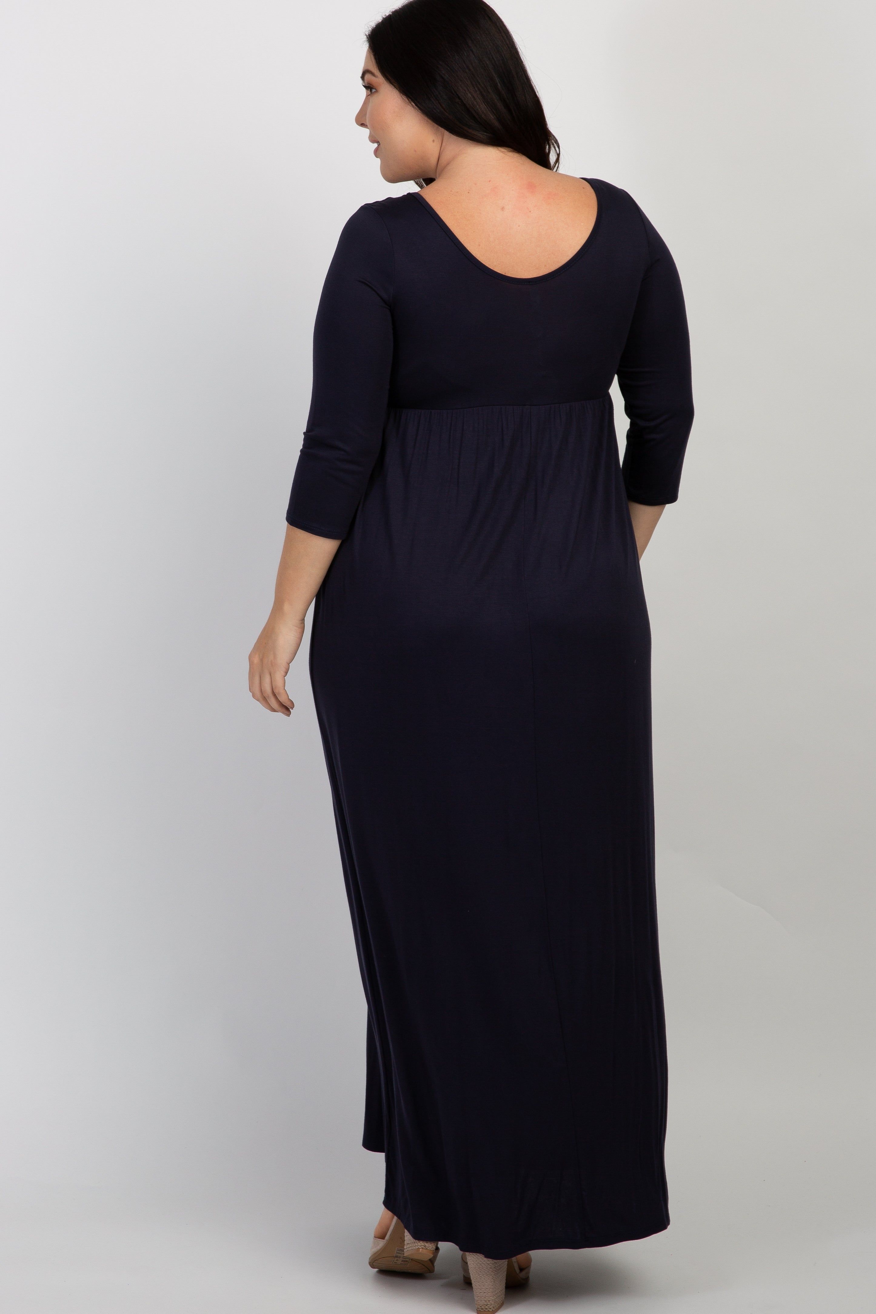 PinkBlush Navy 3/4 Sleeve Plus Maxi Dress sold by Pinkblush product image thumbnail 3