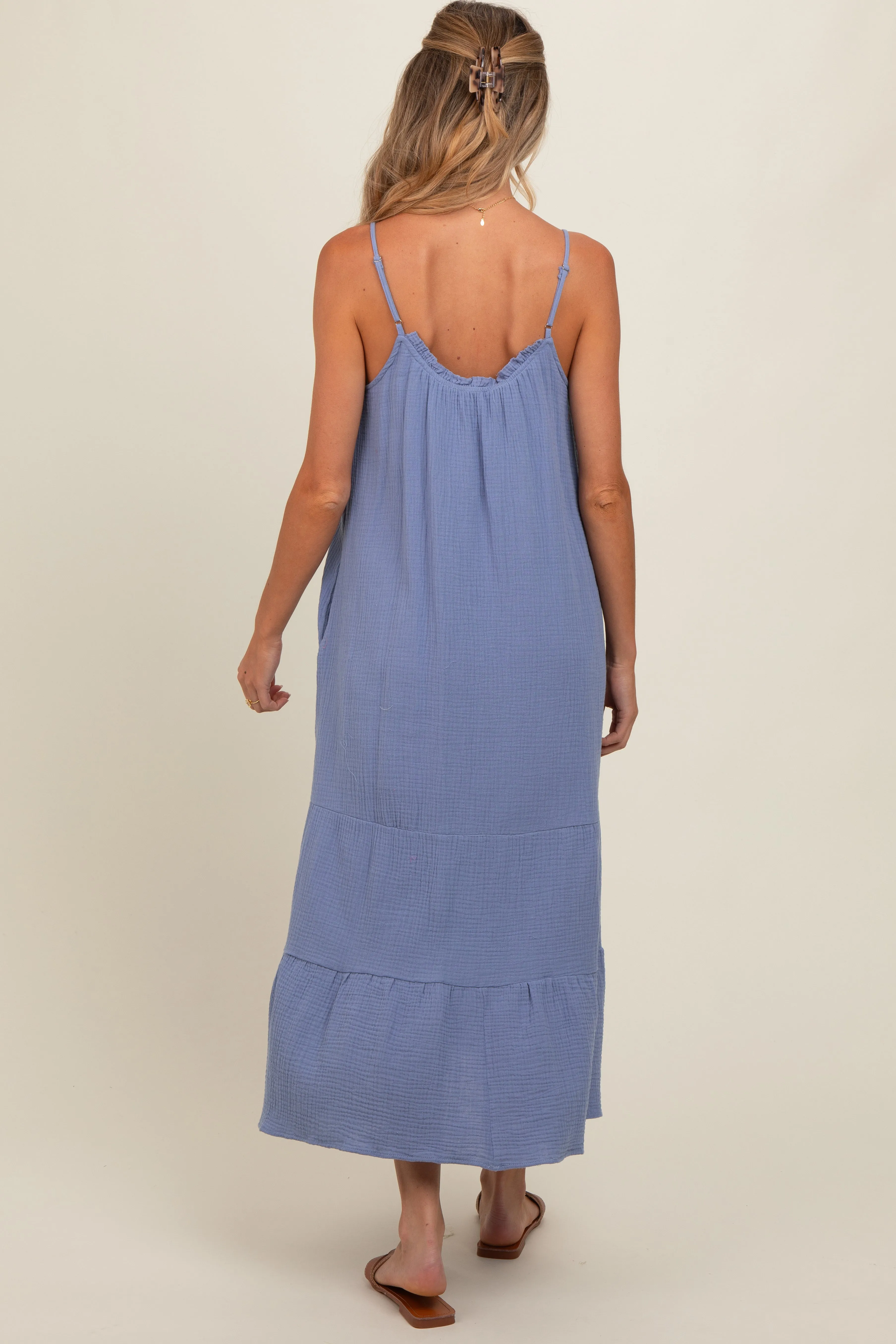 Blue Tiered Hem Maternity Midi Dress sold by Pinkblush product image thumbnail 4