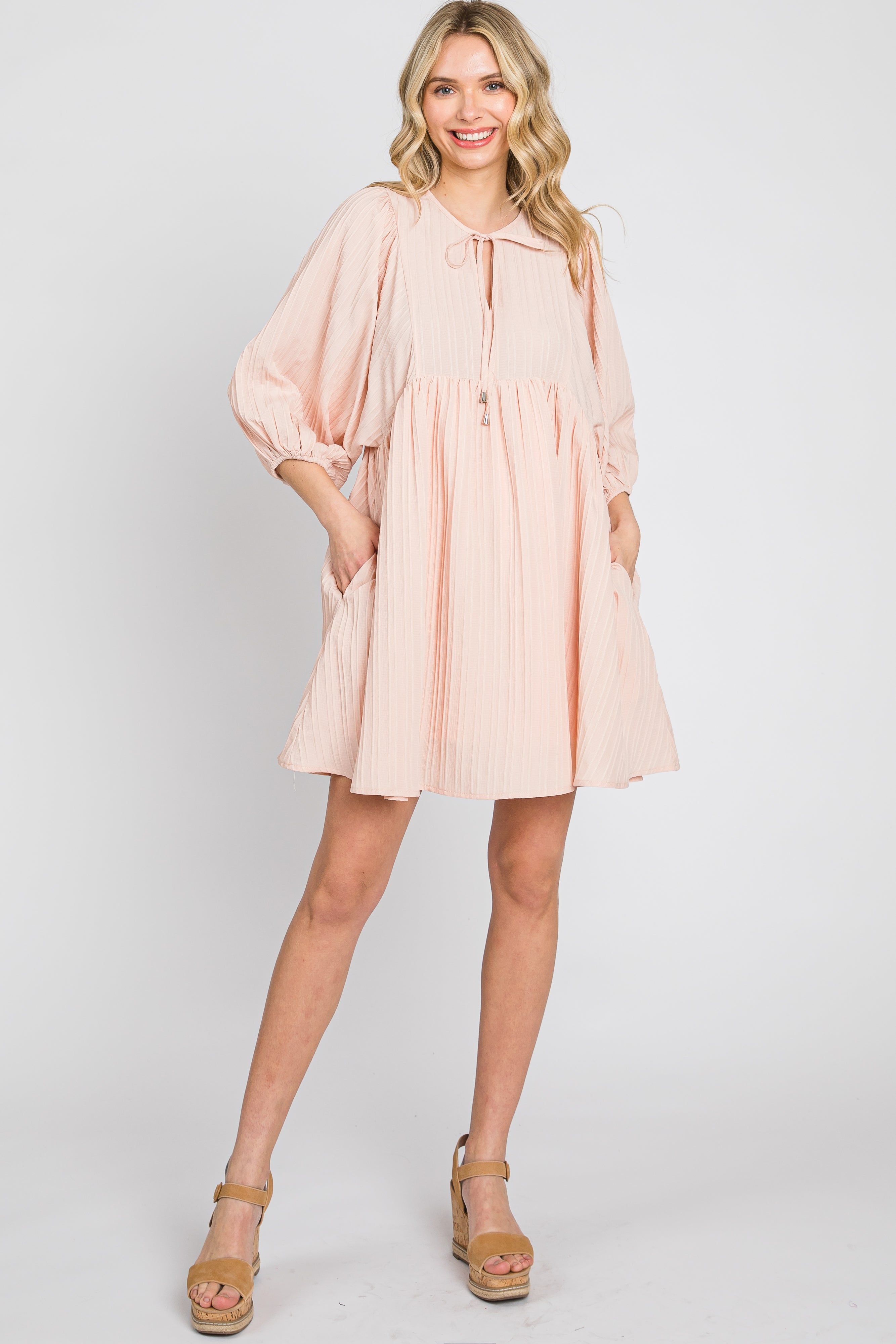 Light Pink Textured Stripe Babydoll Dress sold by Pinkblush product image thumbnail 2