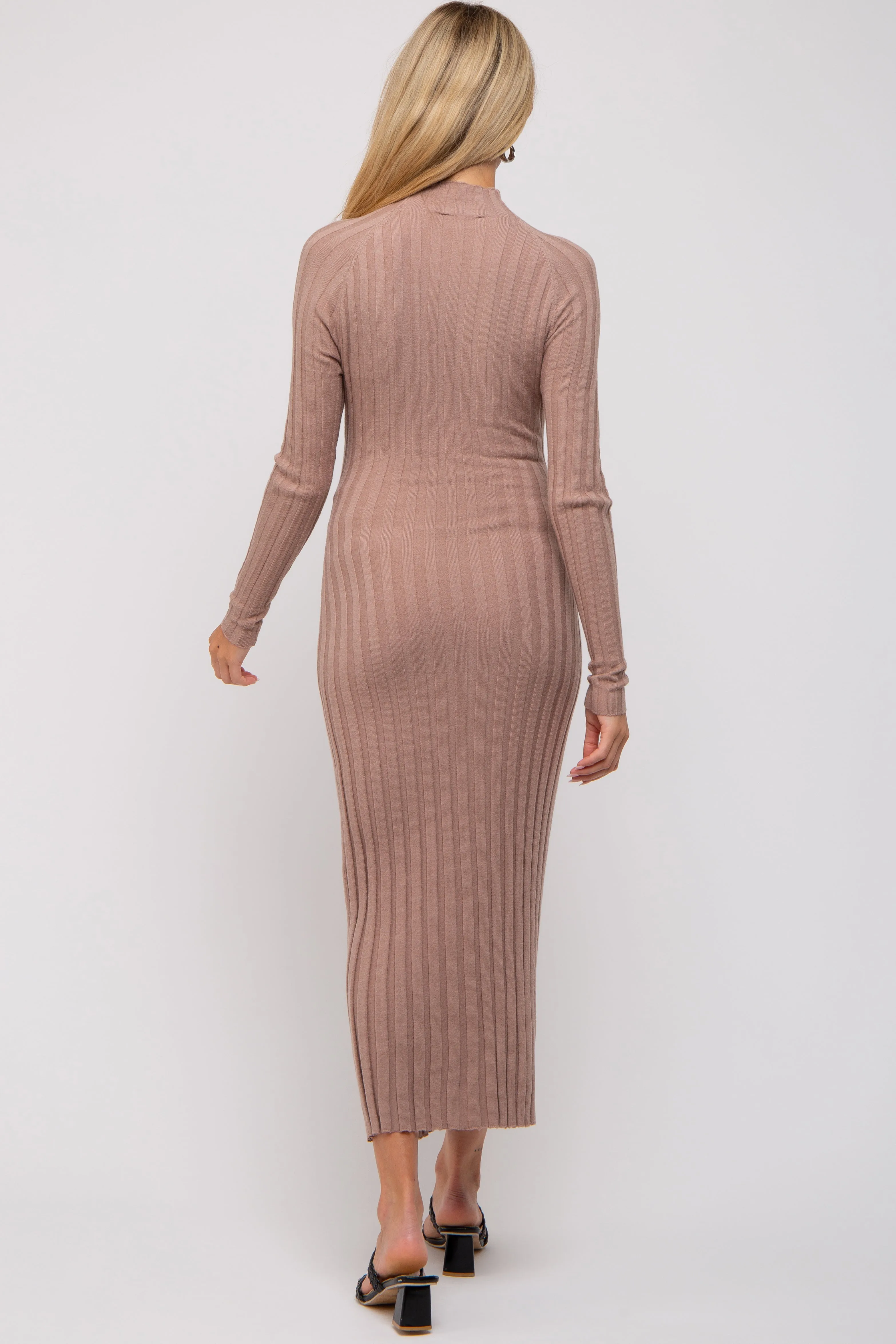 Taupe Ribbed Turtle Neck Maternity Midi Dress sold by Pinkblush product image thumbnail 4