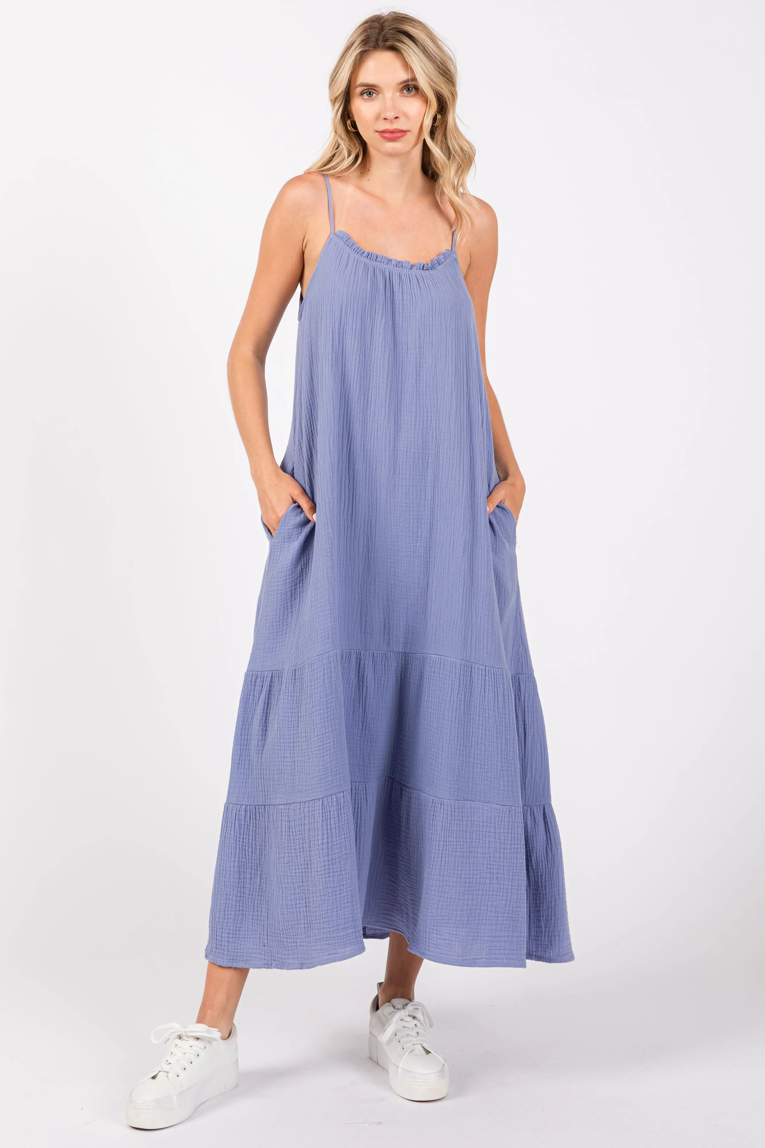 Blue Tiered Hem Maternity Midi Dress sold by Pinkblush product image thumbnail 5