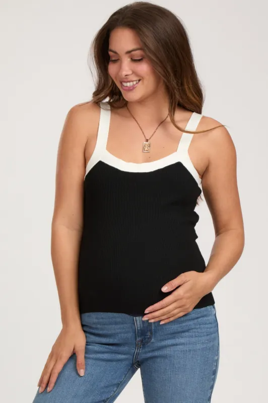 Black Ribbed Square Neck Contrast Strap Maternity Top sold by Pinkblush