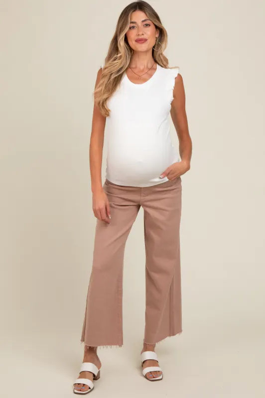 Beige Wide Leg Raw Hem Maternity Jeans sold by Pinkblush