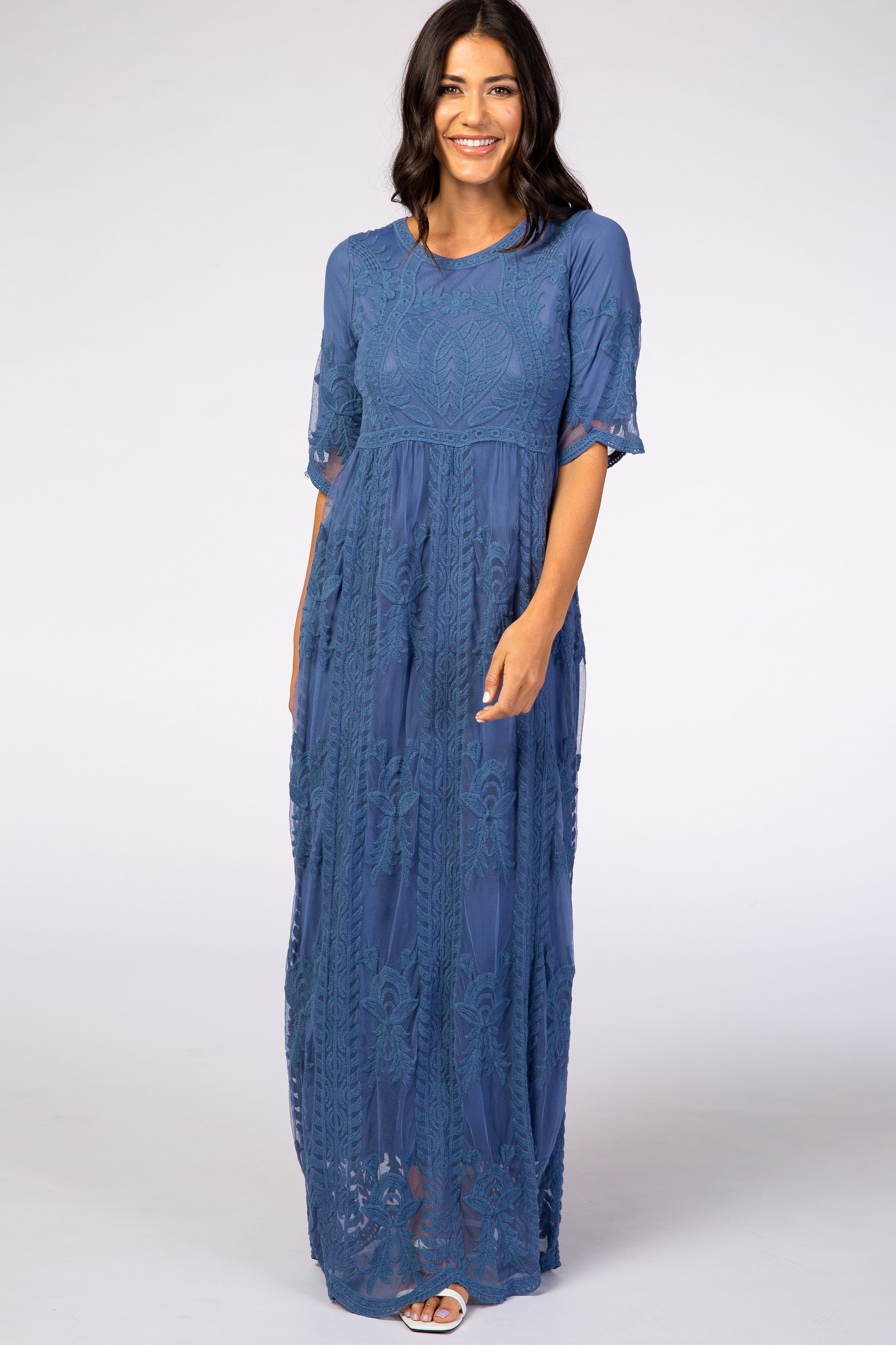 Blue Crochet Overlay Maternity Maxi Dress sold by Pinkblush product image thumbnail 5