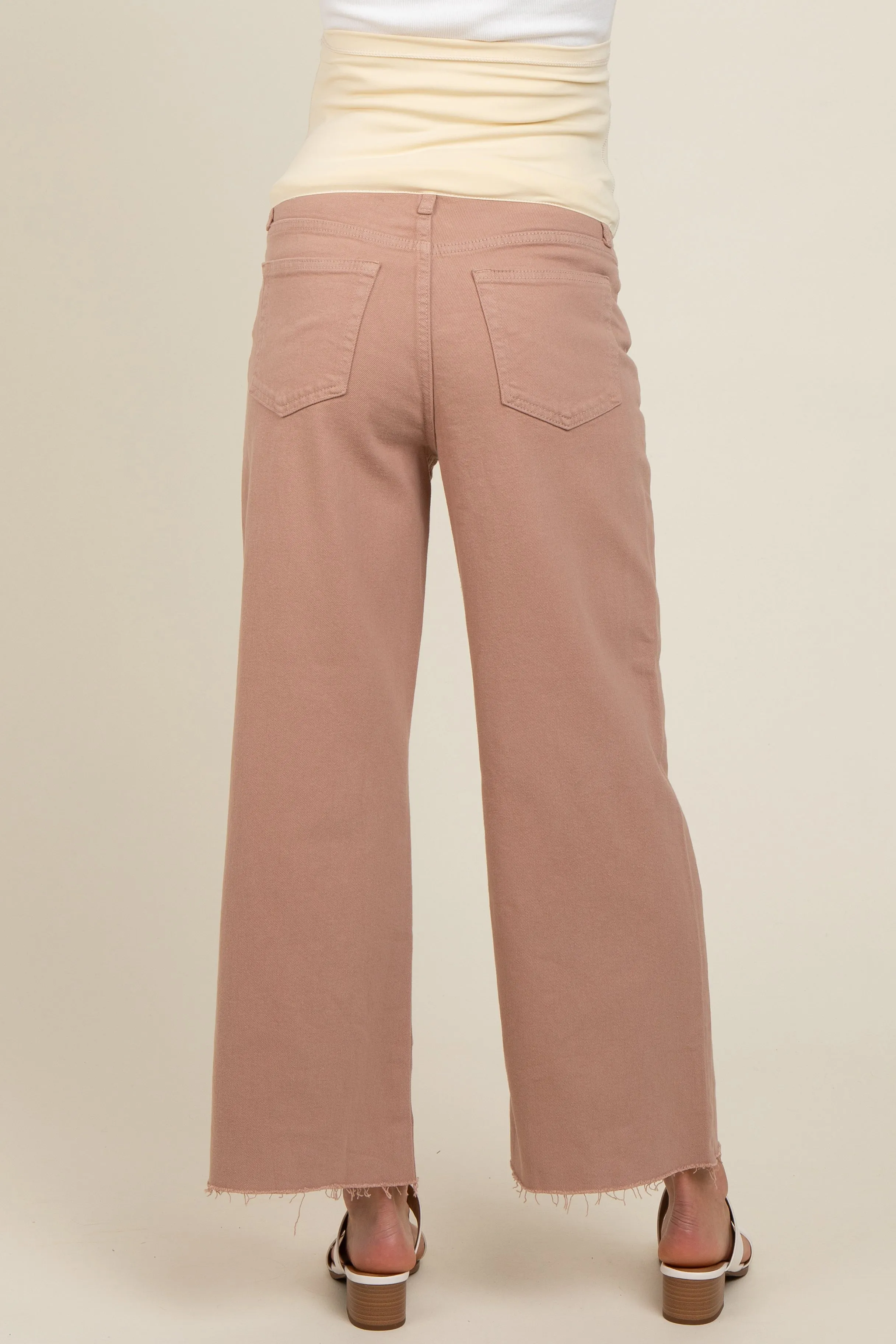 Beige Wide Leg Raw Hem Maternity Jeans sold by Pinkblush product image thumbnail 5
