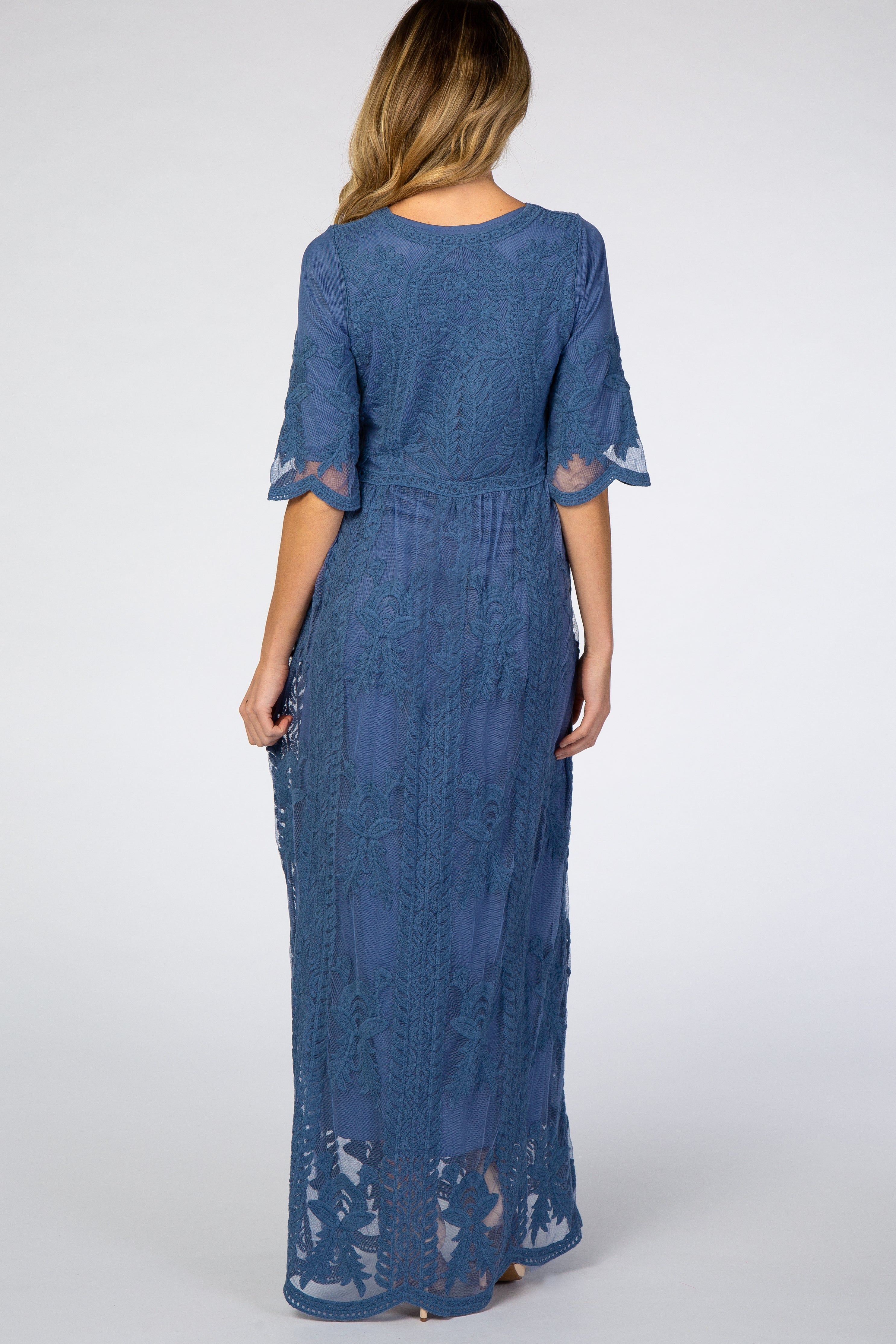Blue Crochet Overlay Maternity Maxi Dress sold by Pinkblush product image thumbnail 3