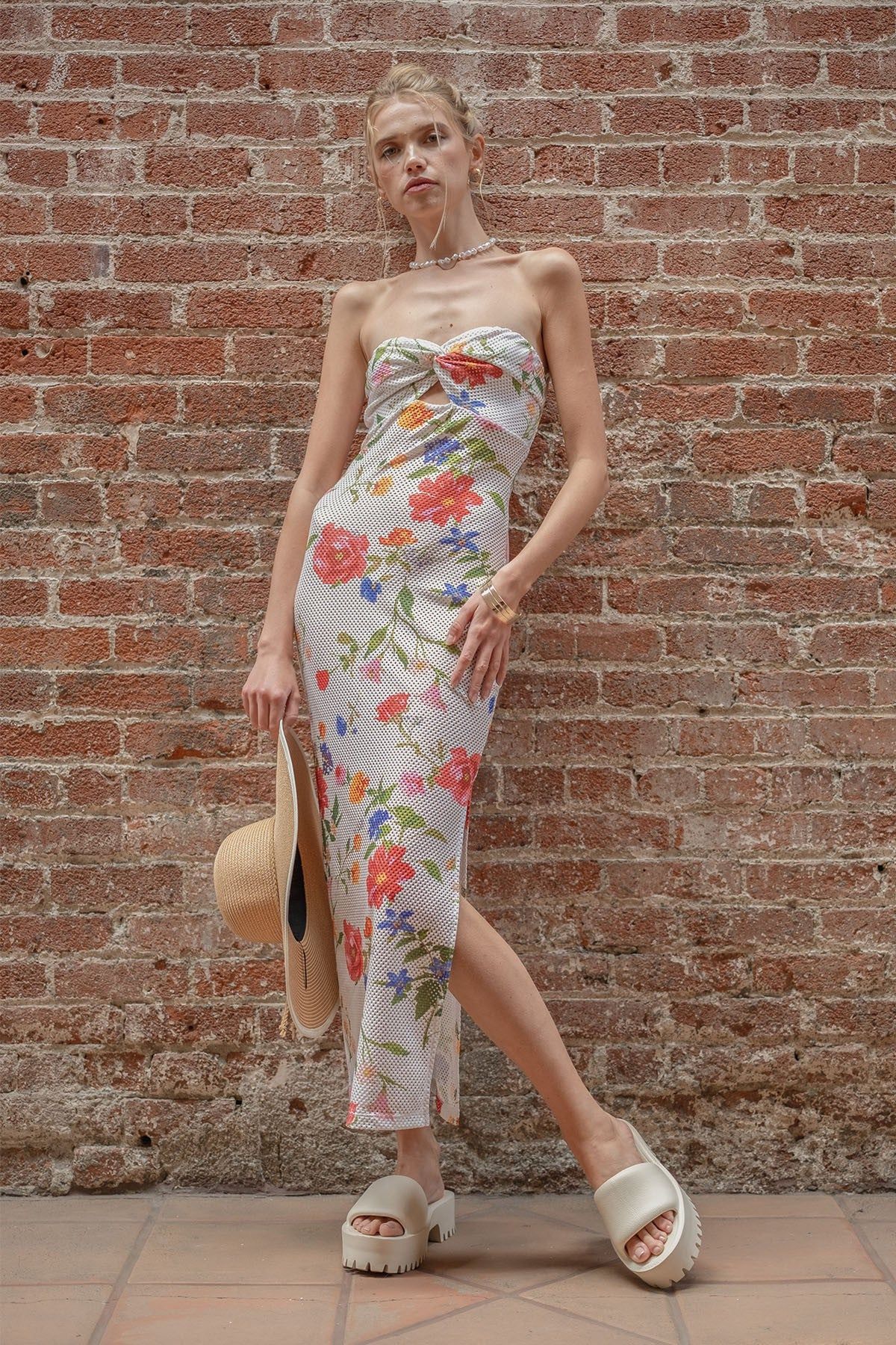Off White Floral Side Slit Maxi Dress sold by Pinkblush product image thumbnail 3