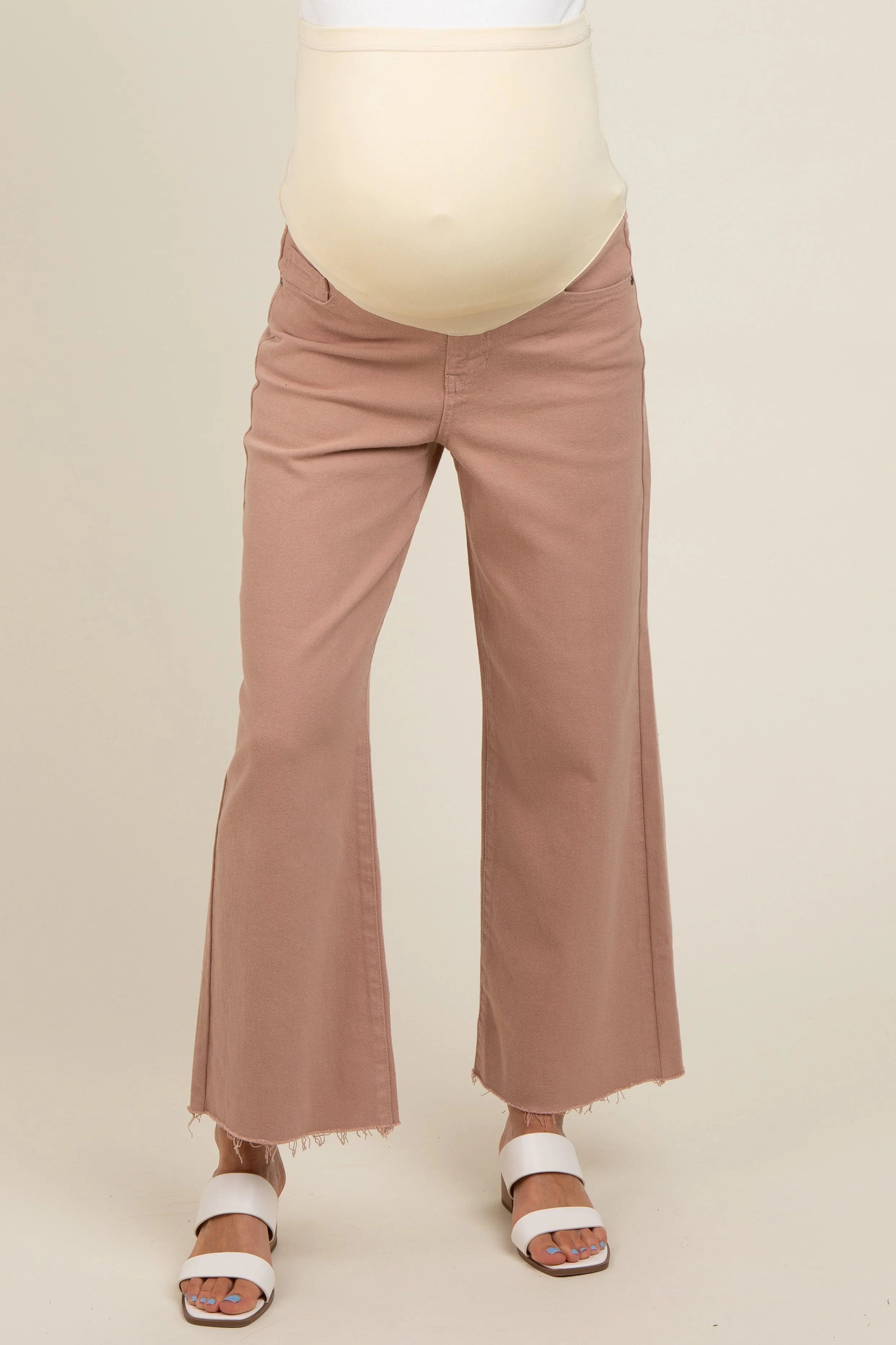 Beige Wide Leg Raw Hem Maternity Jeans sold by Pinkblush product image thumbnail 3