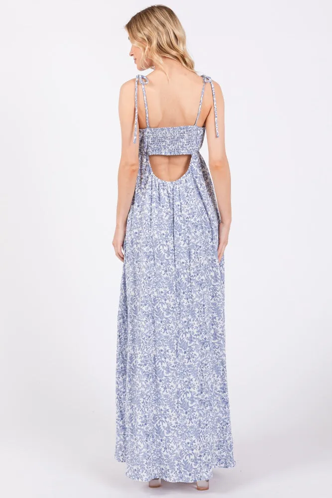 Blue Leaf Print Shoulder Strap Maxi Dress sold by Pinkblush product image thumbnail 3
