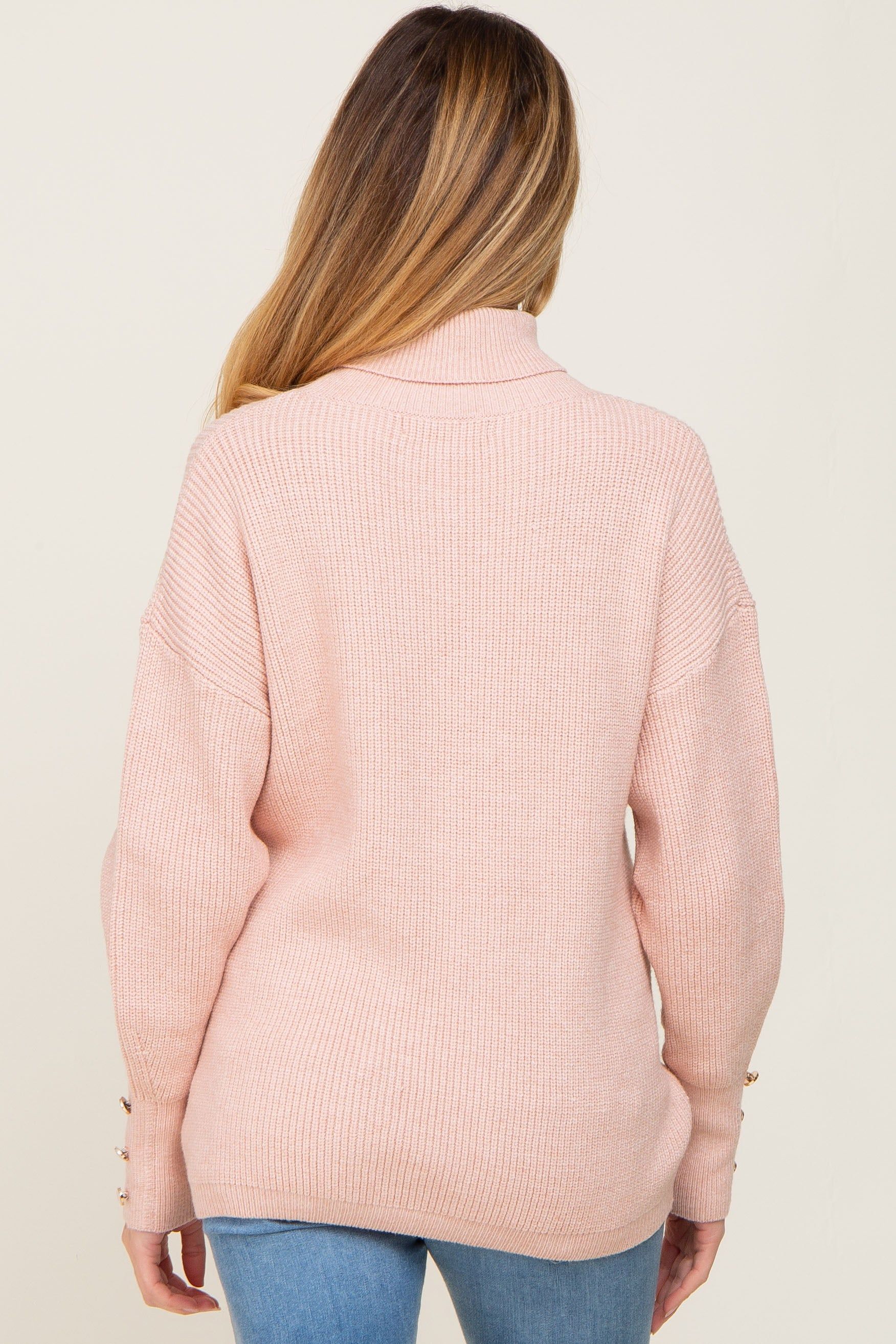 Light Pink Button Accent Turtleneck Maternity Sweater sold by Pinkblush product image thumbnail 3