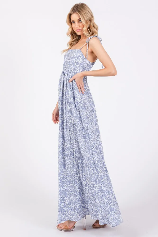Blue Leaf Print Shoulder Strap Maxi Dress sold by Pinkblush product image thumbnail 2