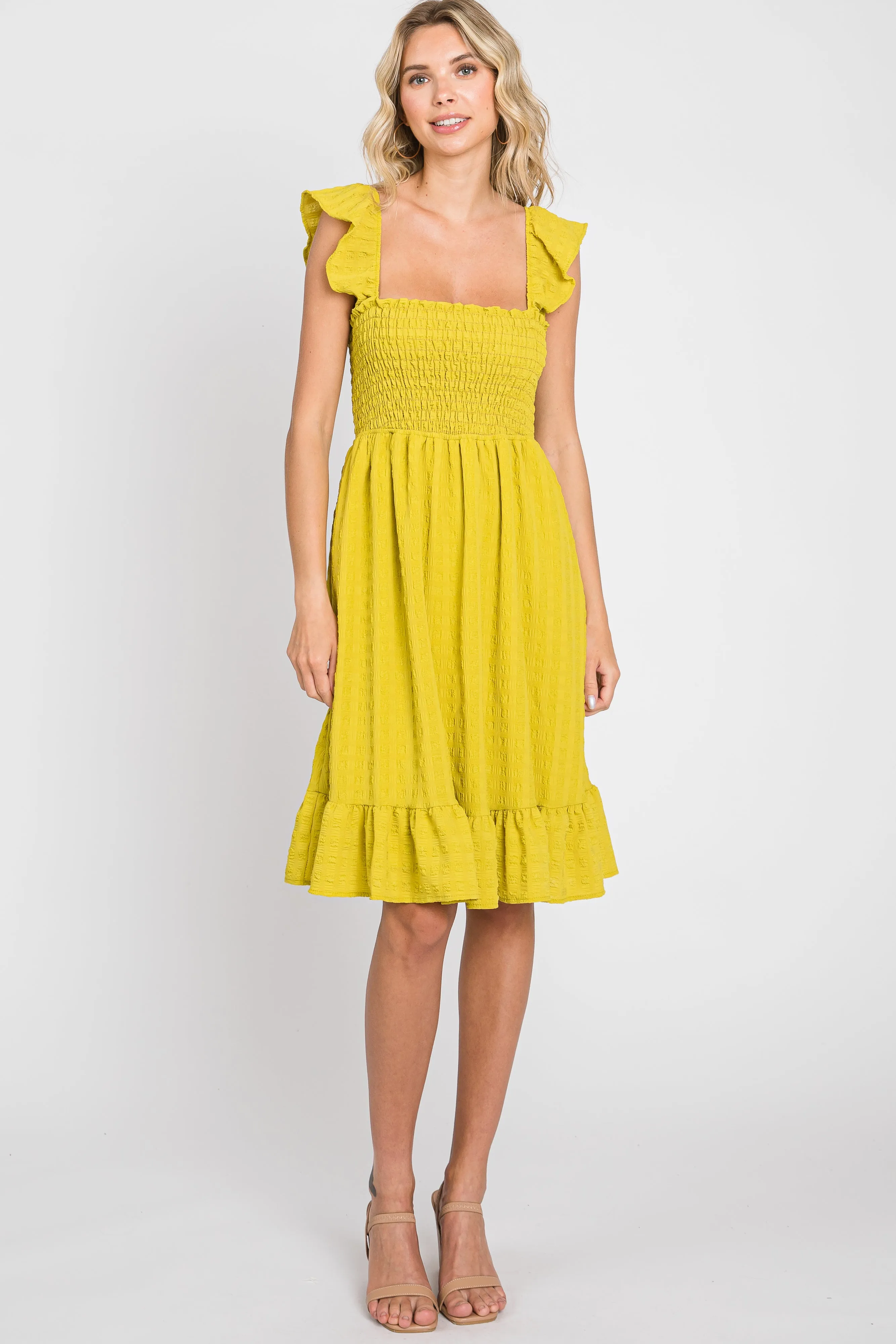 Lime Textured Sleeveless Smocked Dress sold by Pinkblush product image thumbnail 4