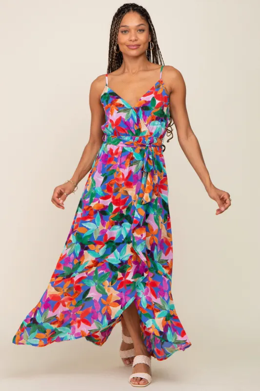 Royal Blue Floral Hi-Lo Wrap Maxi Dress sold by Pinkblush