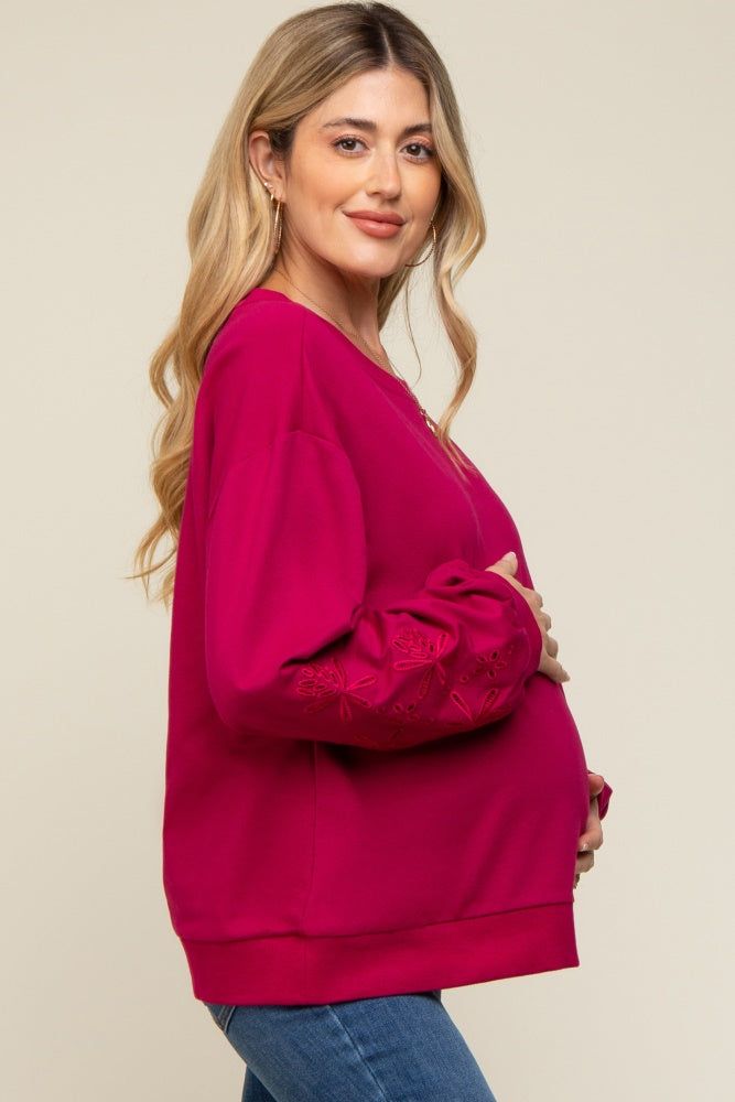 Magenta Embroidered Long Sleeve Maternity Top sold by Pinkblush product image thumbnail 3