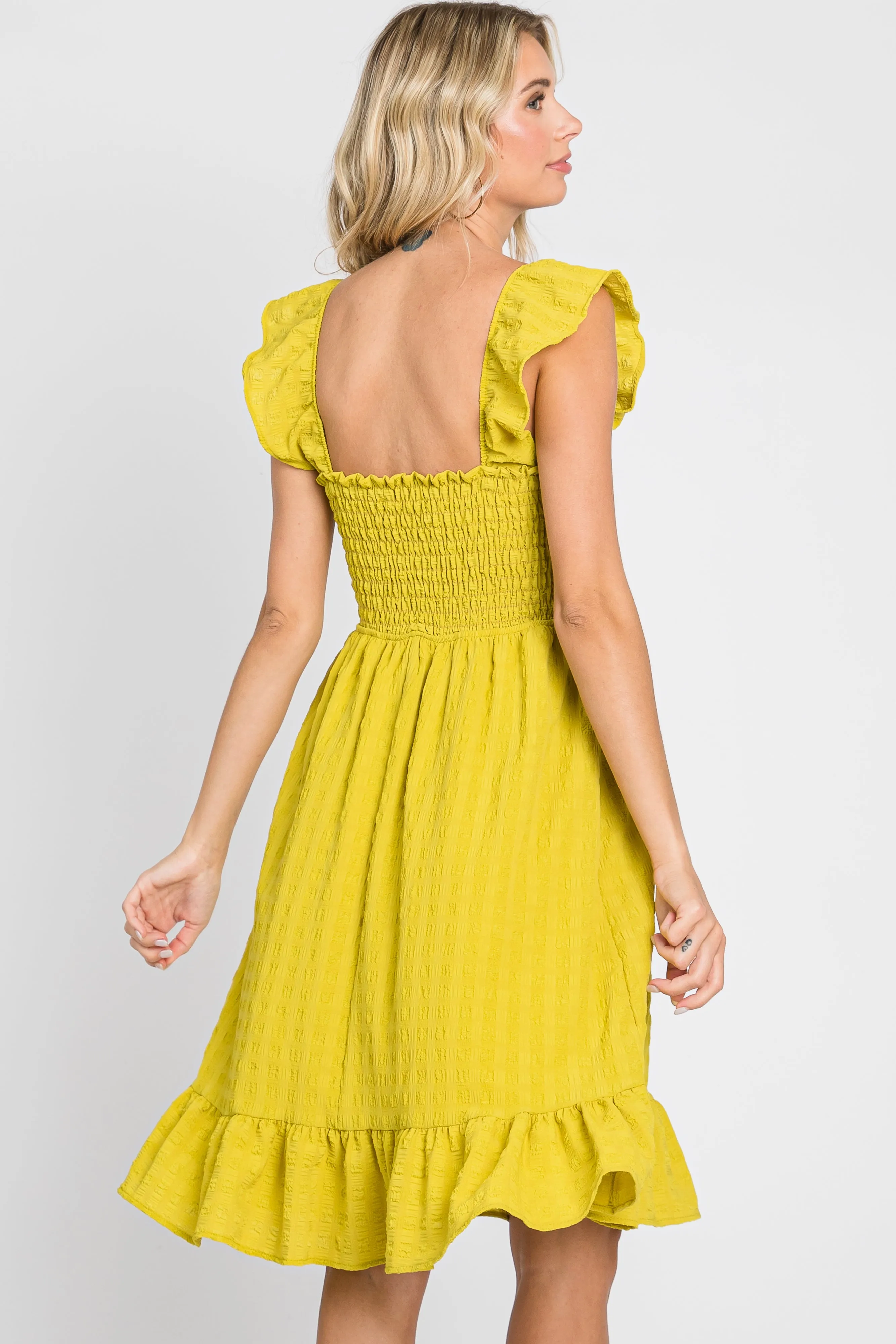 Lime Textured Sleeveless Smocked Dress sold by Pinkblush product image thumbnail 3