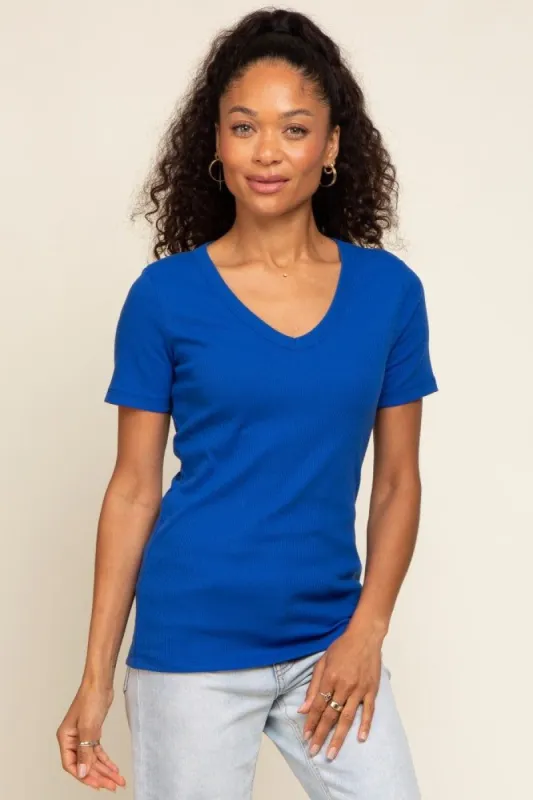 Royal Ribbed V-Neck Top sold by Pinkblush