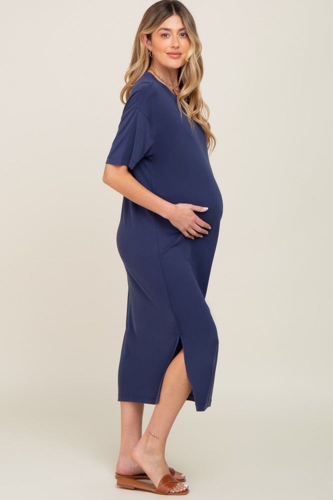 Navy Shift Maternity Midi Dress sold by Pinkblush product image thumbnail 2