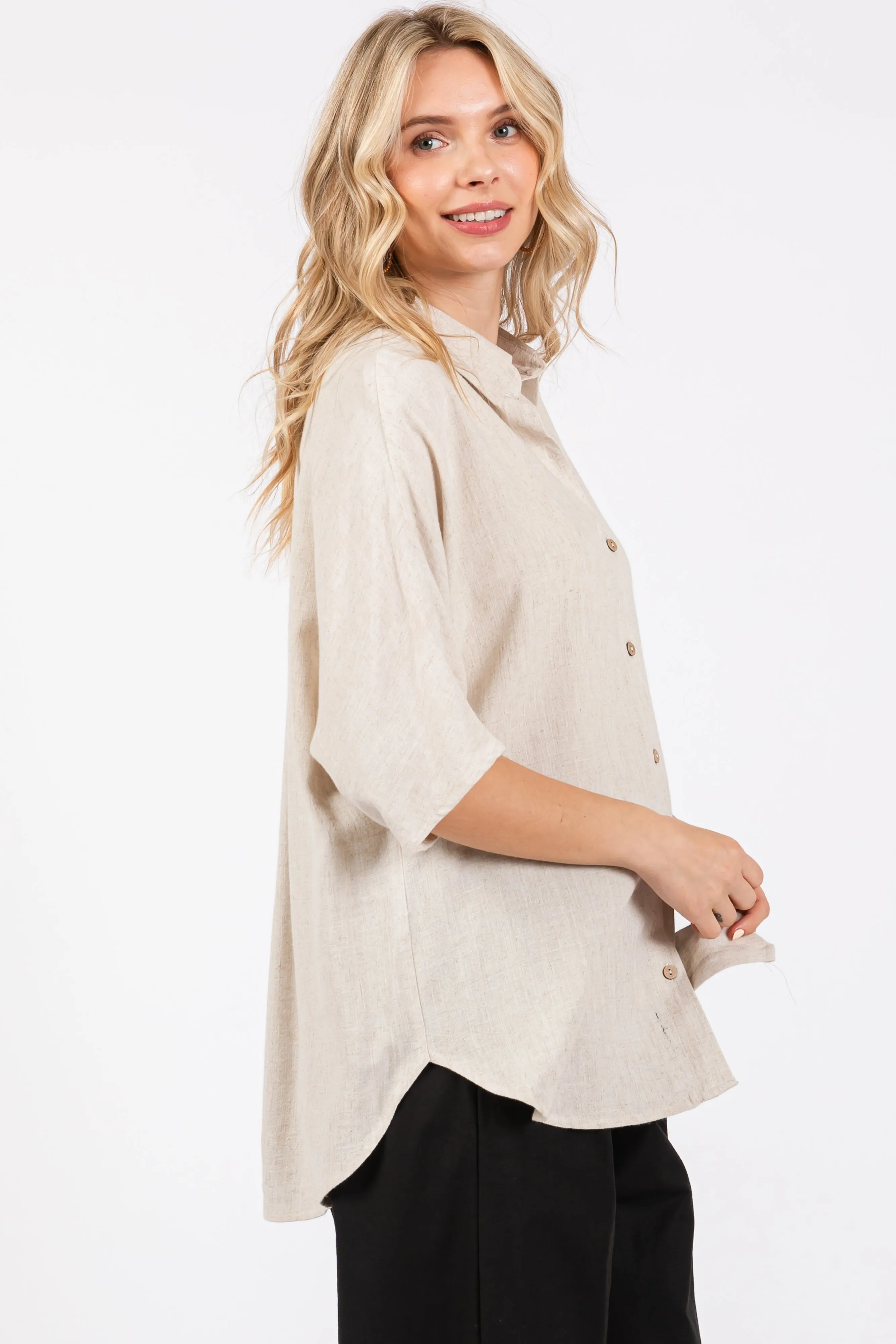 Cream Linen Dolman Half Sleeve Button Down Top sold by Pinkblush product image thumbnail 2