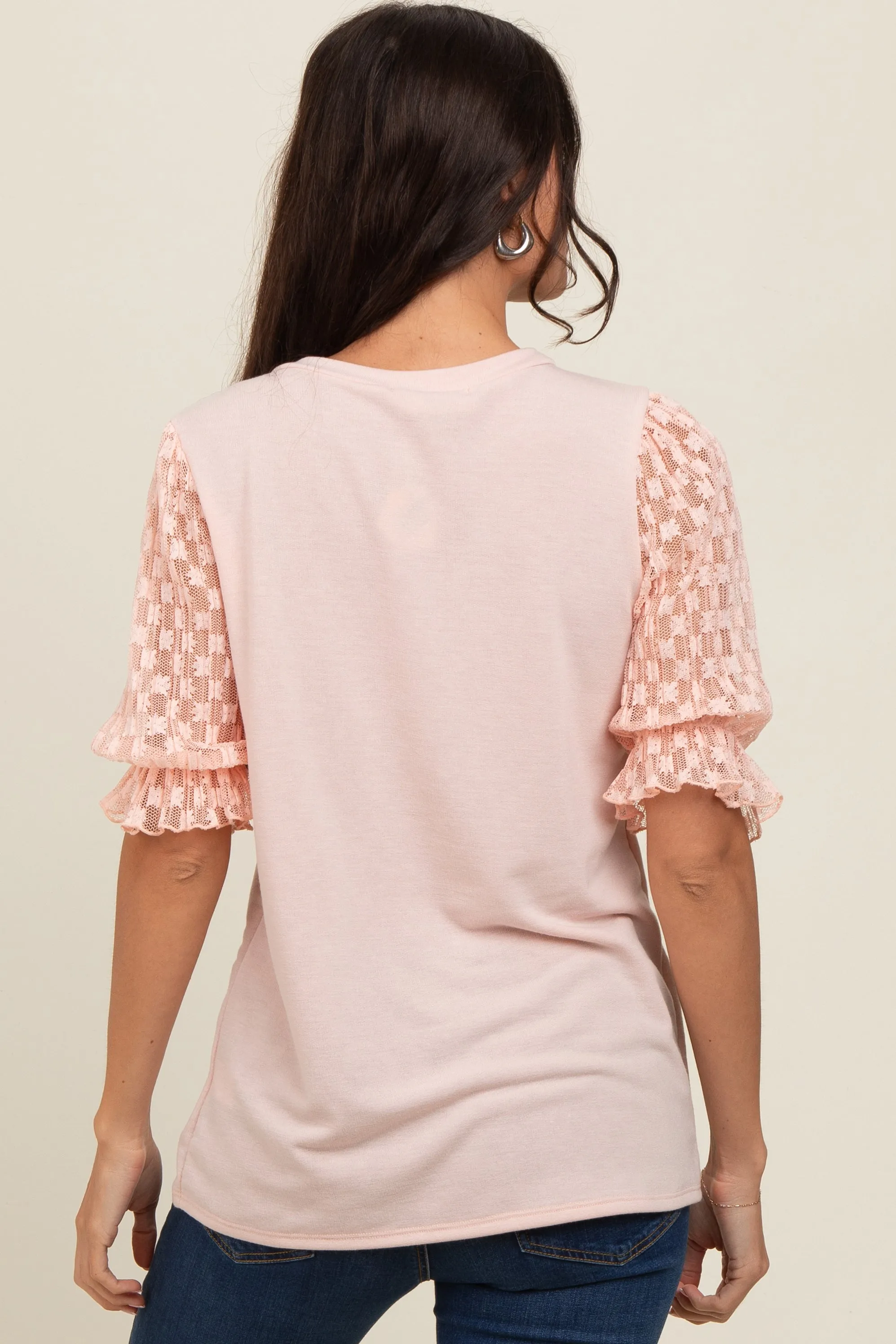 Peach Mesh Floral Puff Sleeve Top sold by Pinkblush product image thumbnail 3
