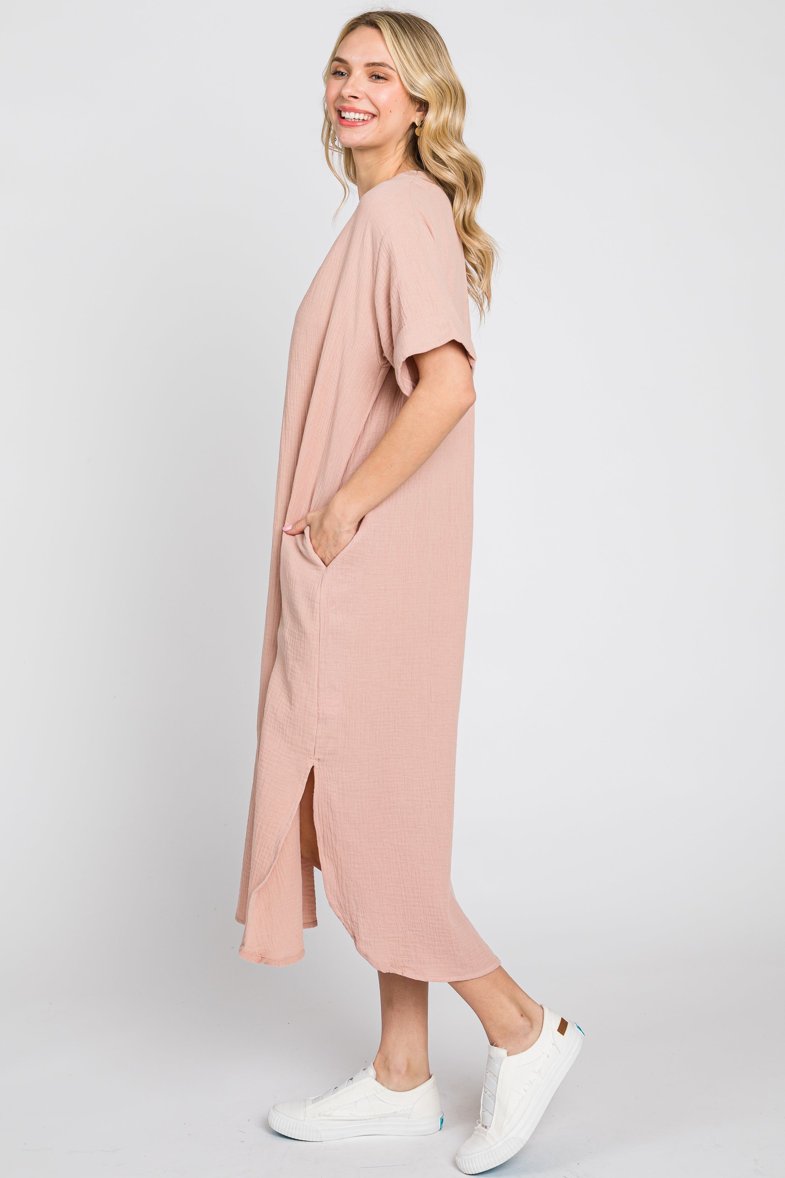 Mauve Gauze Round Hem Midi Dress sold by Pinkblush product image thumbnail 3