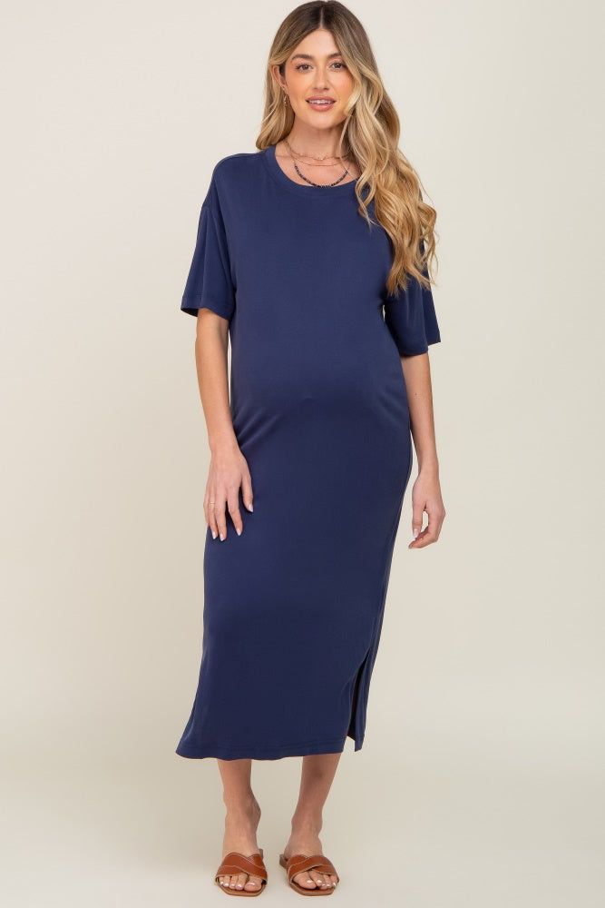 Navy Shift Maternity Midi Dress sold by Pinkblush product image thumbnail 4