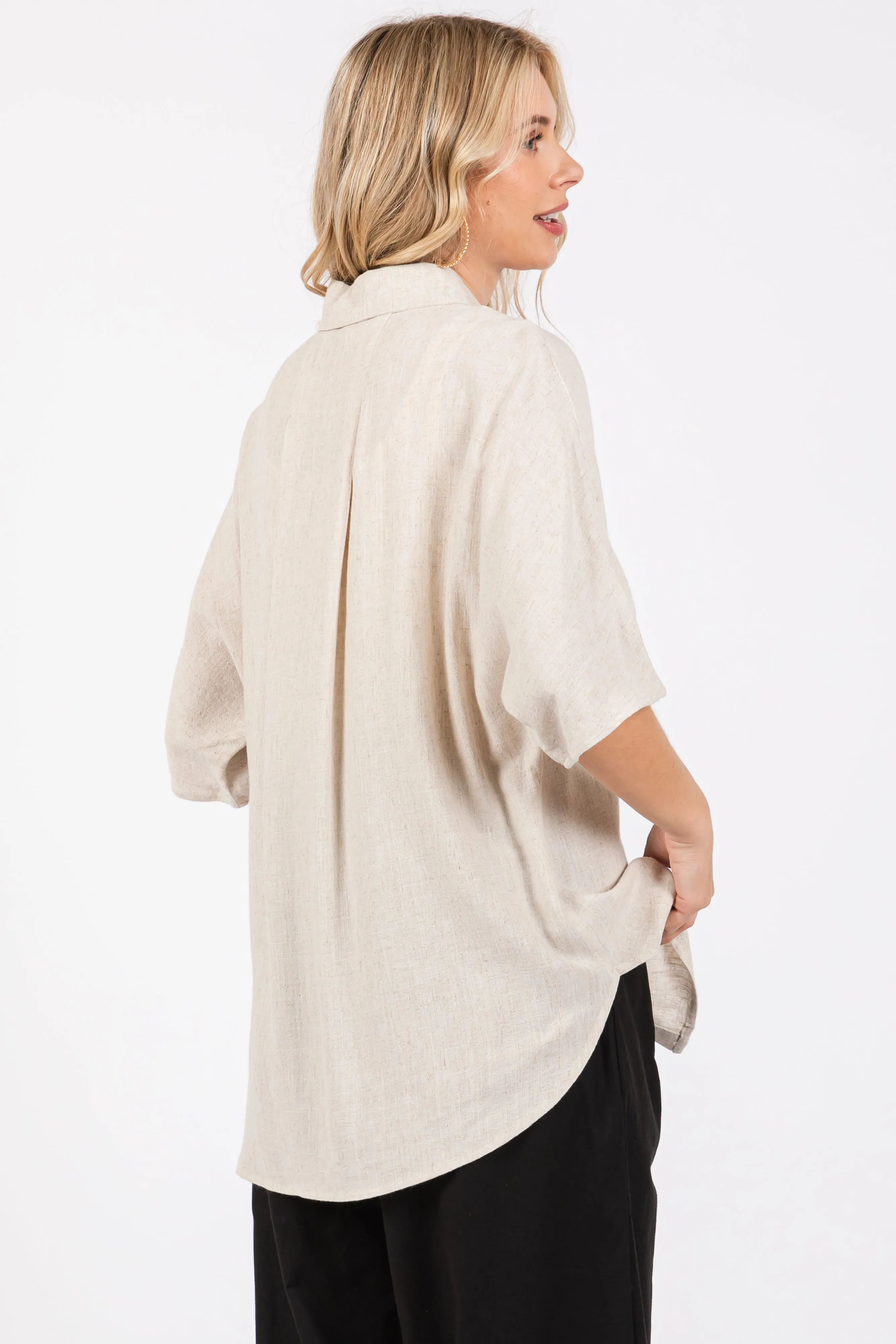 Cream Linen Dolman Half Sleeve Button Down Top sold by Pinkblush product image thumbnail 3