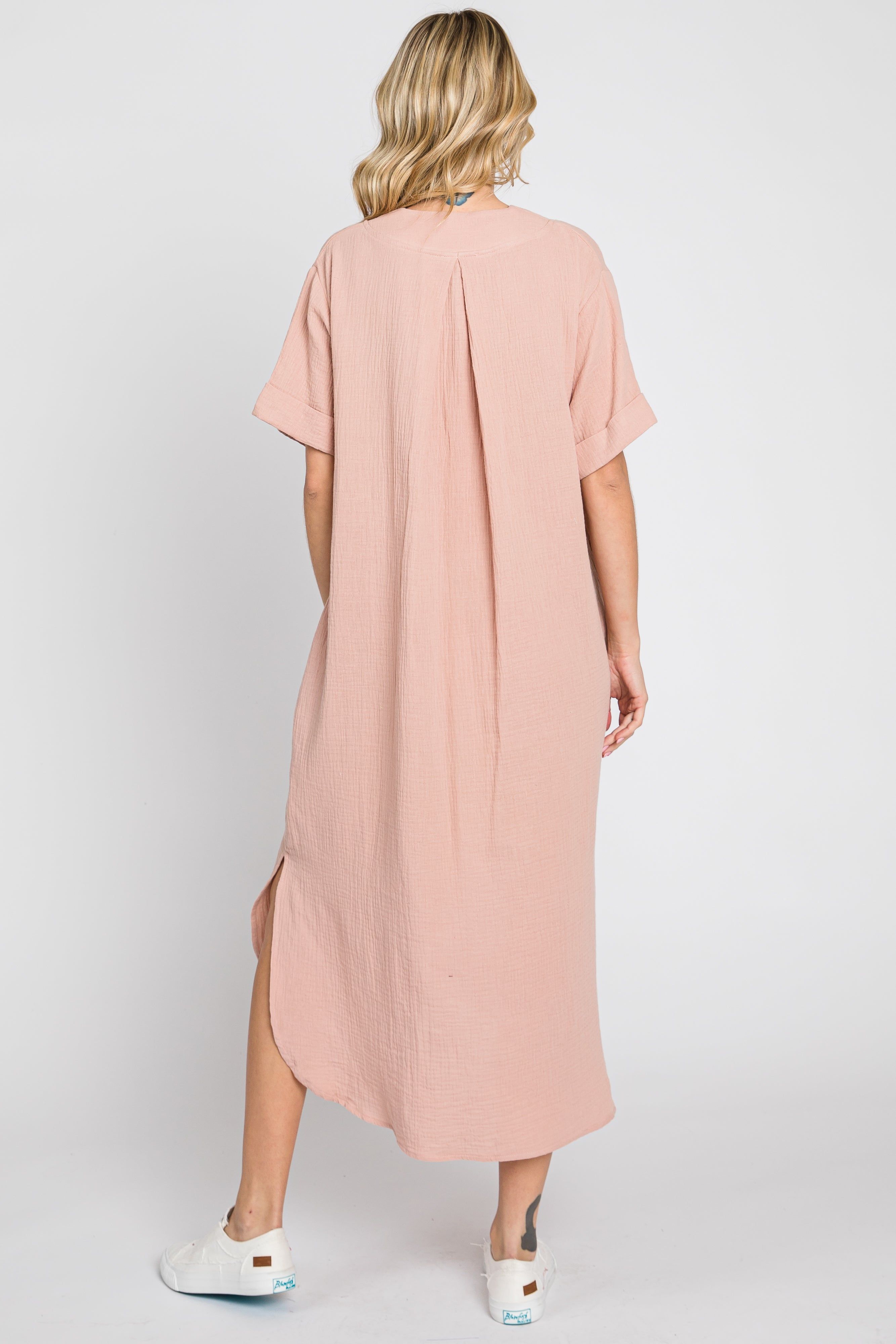 Mauve Gauze Round Hem Midi Dress sold by Pinkblush product image thumbnail 4