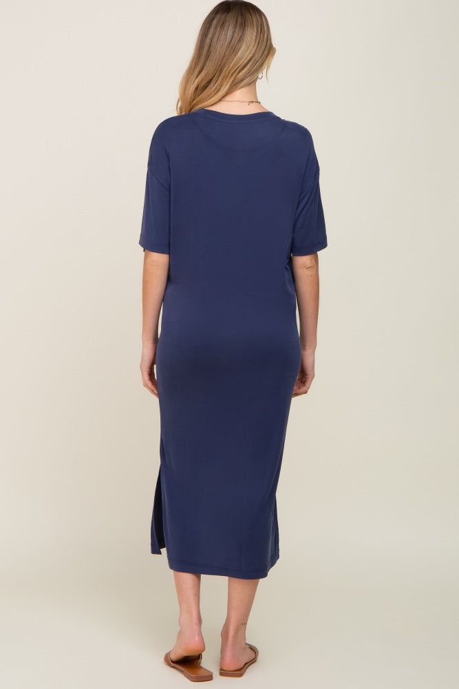 Navy Shift Maternity Midi Dress sold by Pinkblush product image thumbnail 3