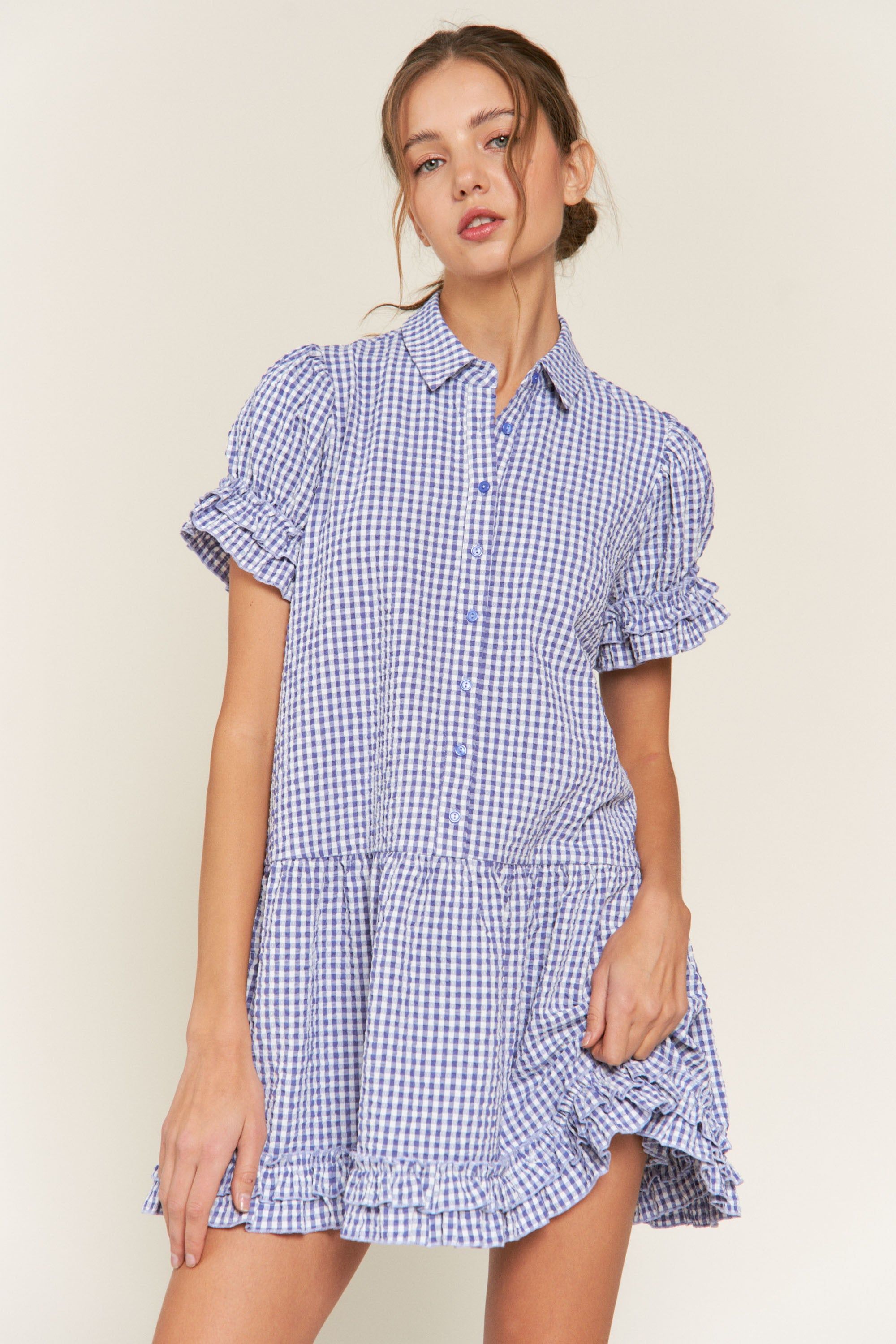 Blue Button Down Baby Doll Mini Dress sold by Pinkblush product image thumbnail 2