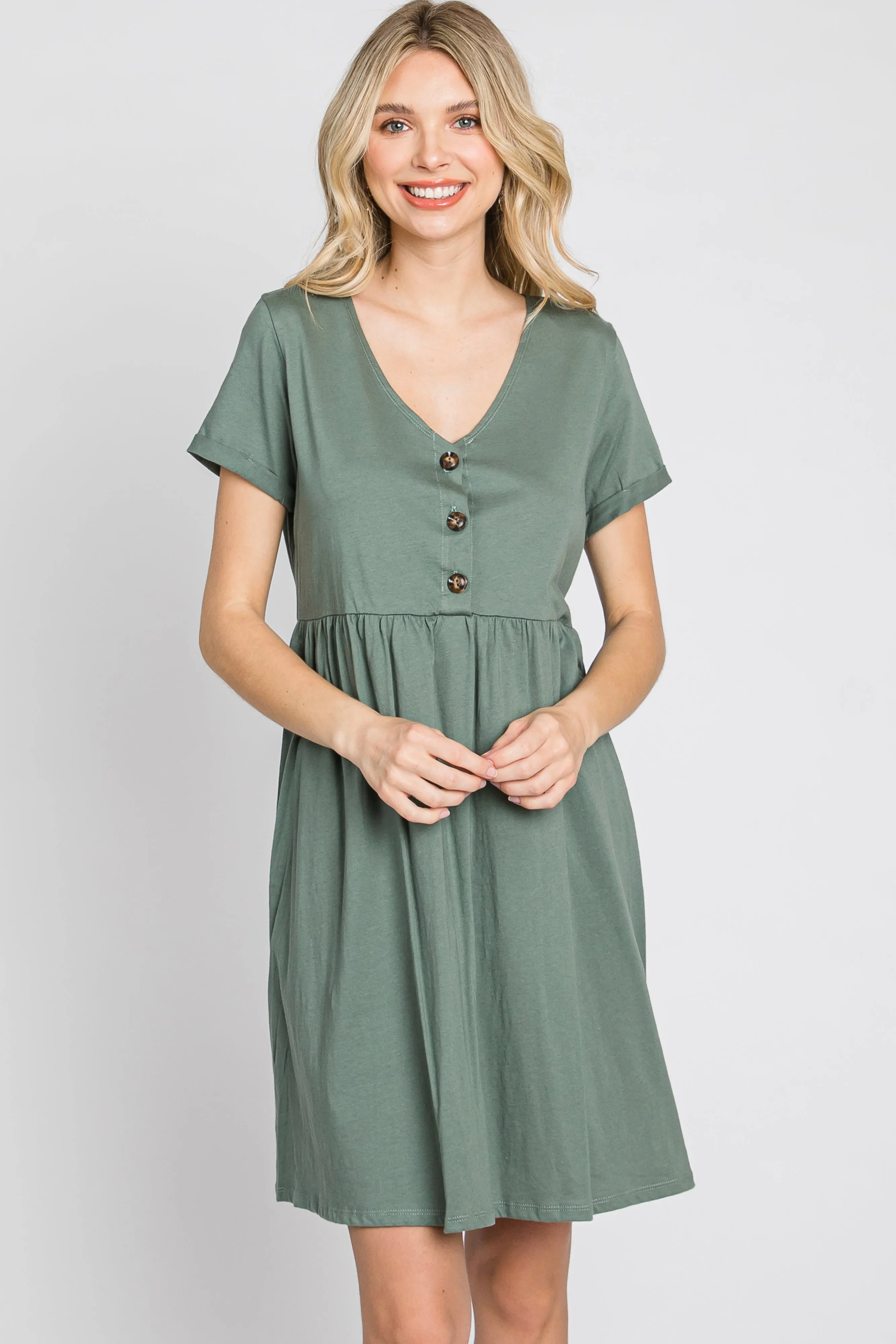 Olive Button Front Basic Dress sold by Pinkblush product image thumbnail 4