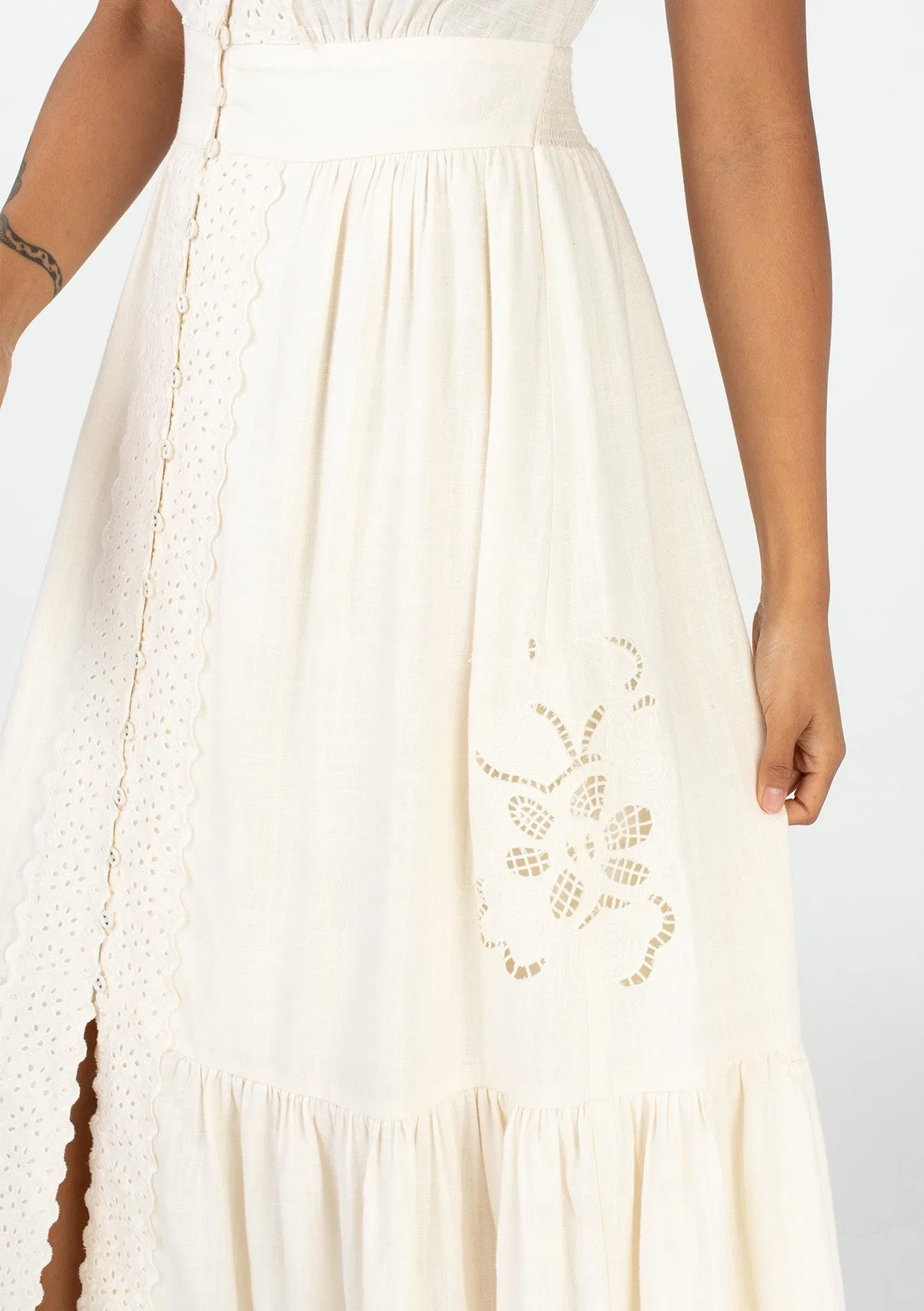 Cream Crochet Flutter Sleeve Button Down Maxi Dress sold by Pinkblush product image thumbnail 5