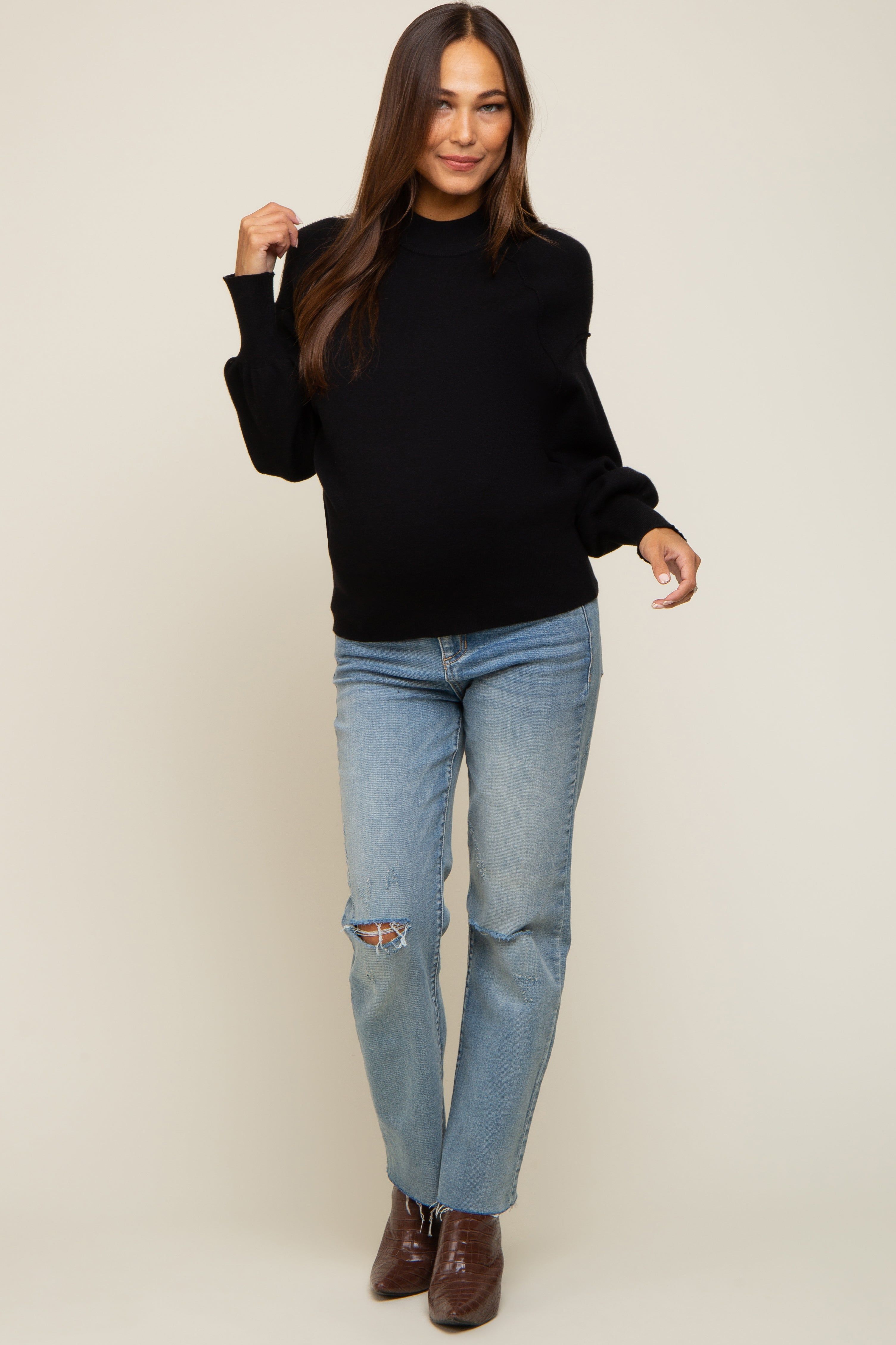 Black Knit Long Sleeve Mock Neck Maternity Top sold by Pinkblush product image thumbnail 4