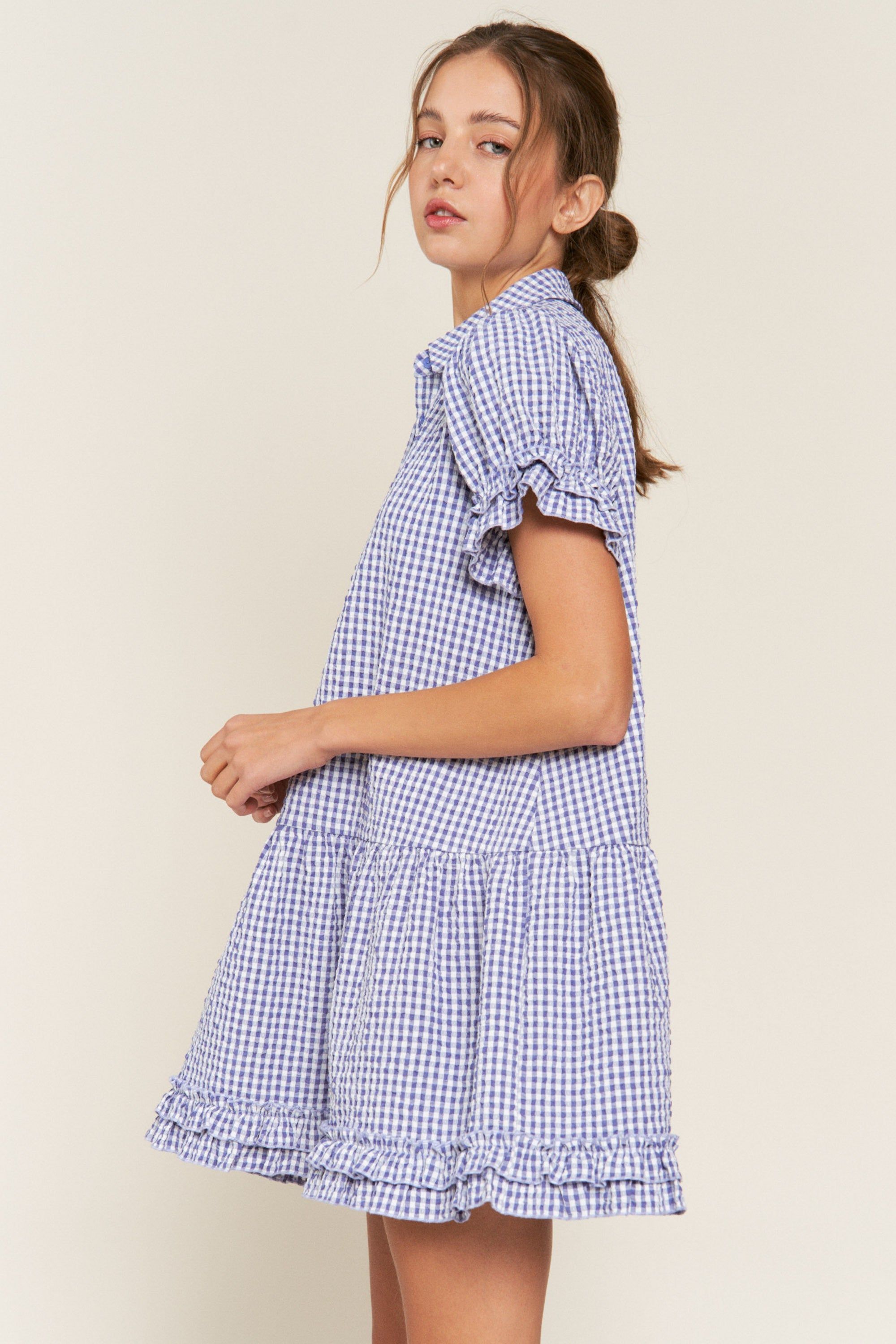 Blue Button Down Baby Doll Mini Dress sold by Pinkblush product image thumbnail 3